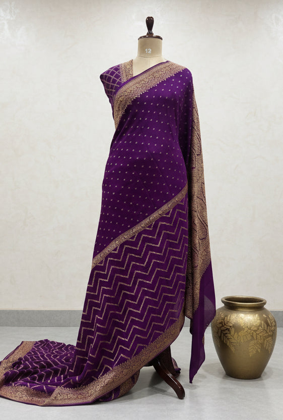 Purple -2 half n half pure benarasi crepe 105 saree