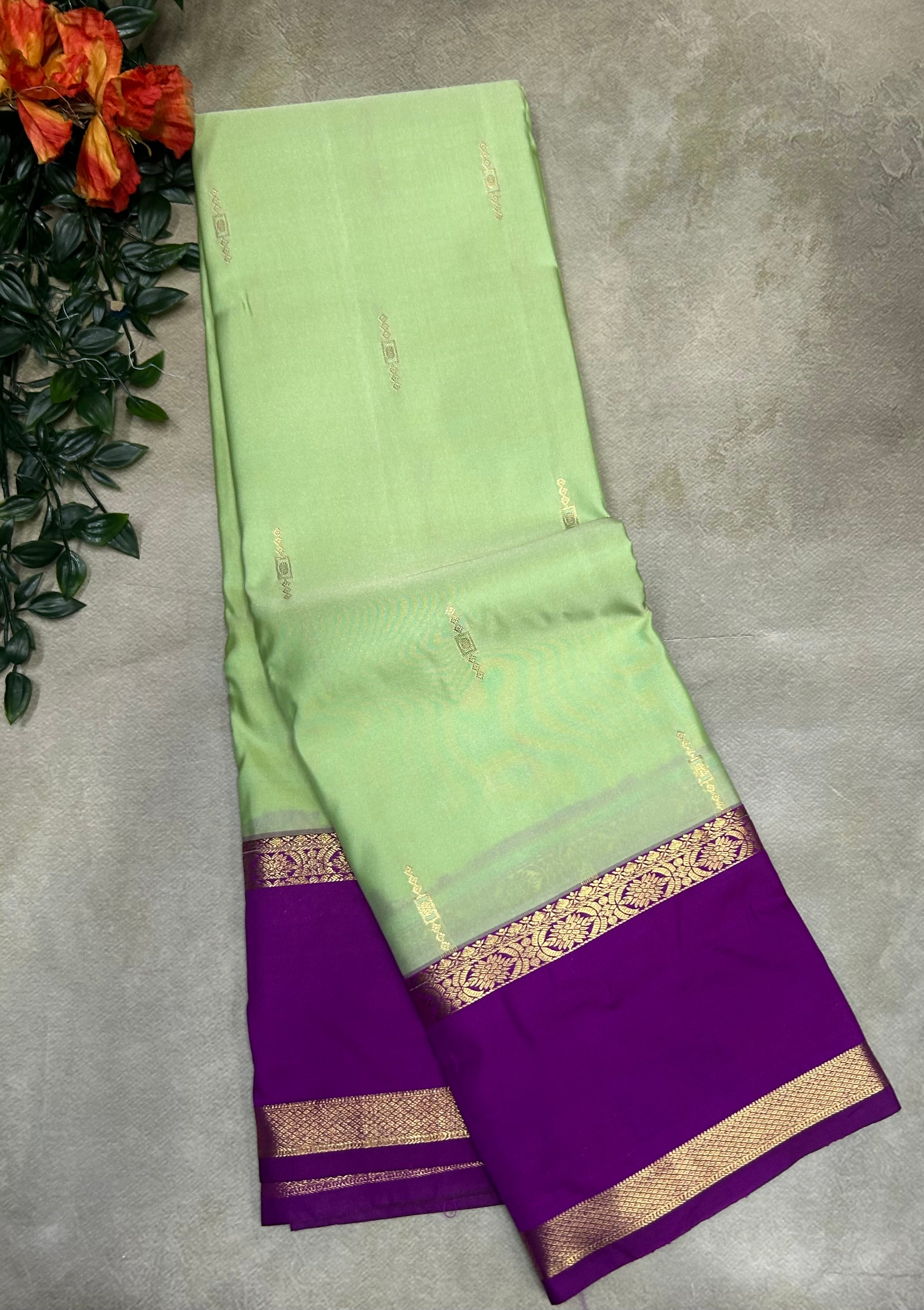 Pastel green Bentex border semi Kanchi-105 saree