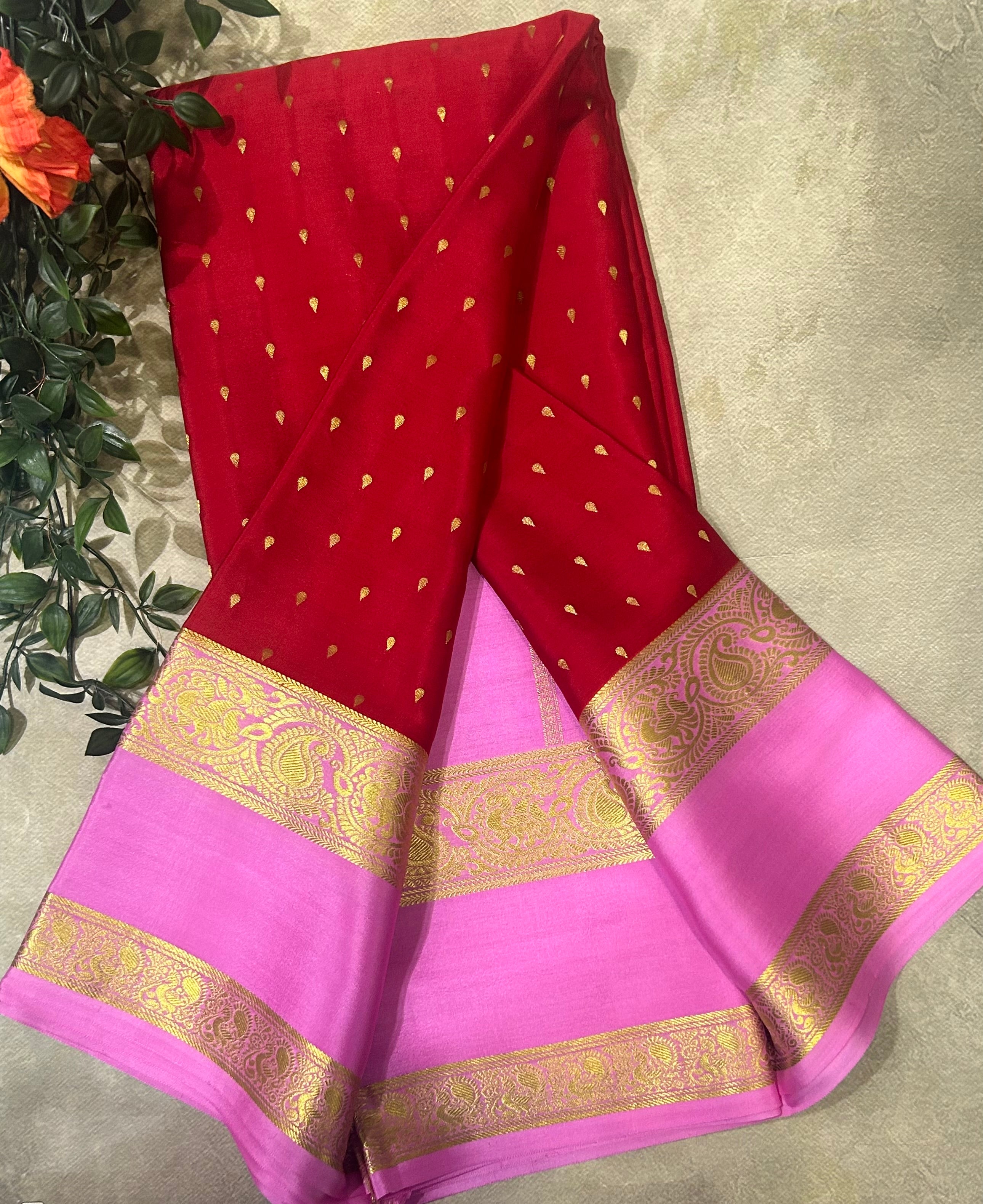 Red bentex border pure Mysore silk 105 saree