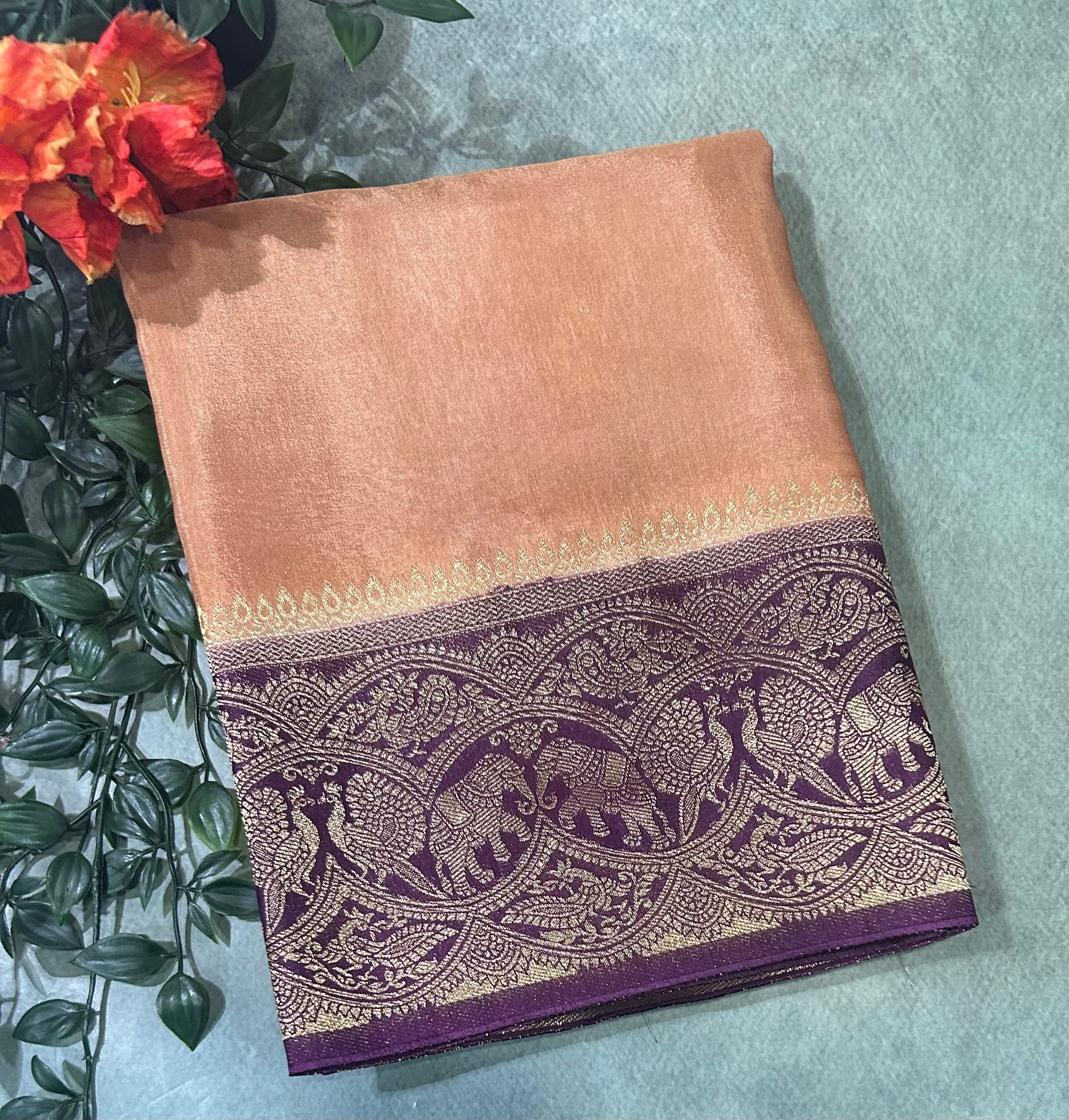 Pastel brown contrast border semi Mysore 105 saree