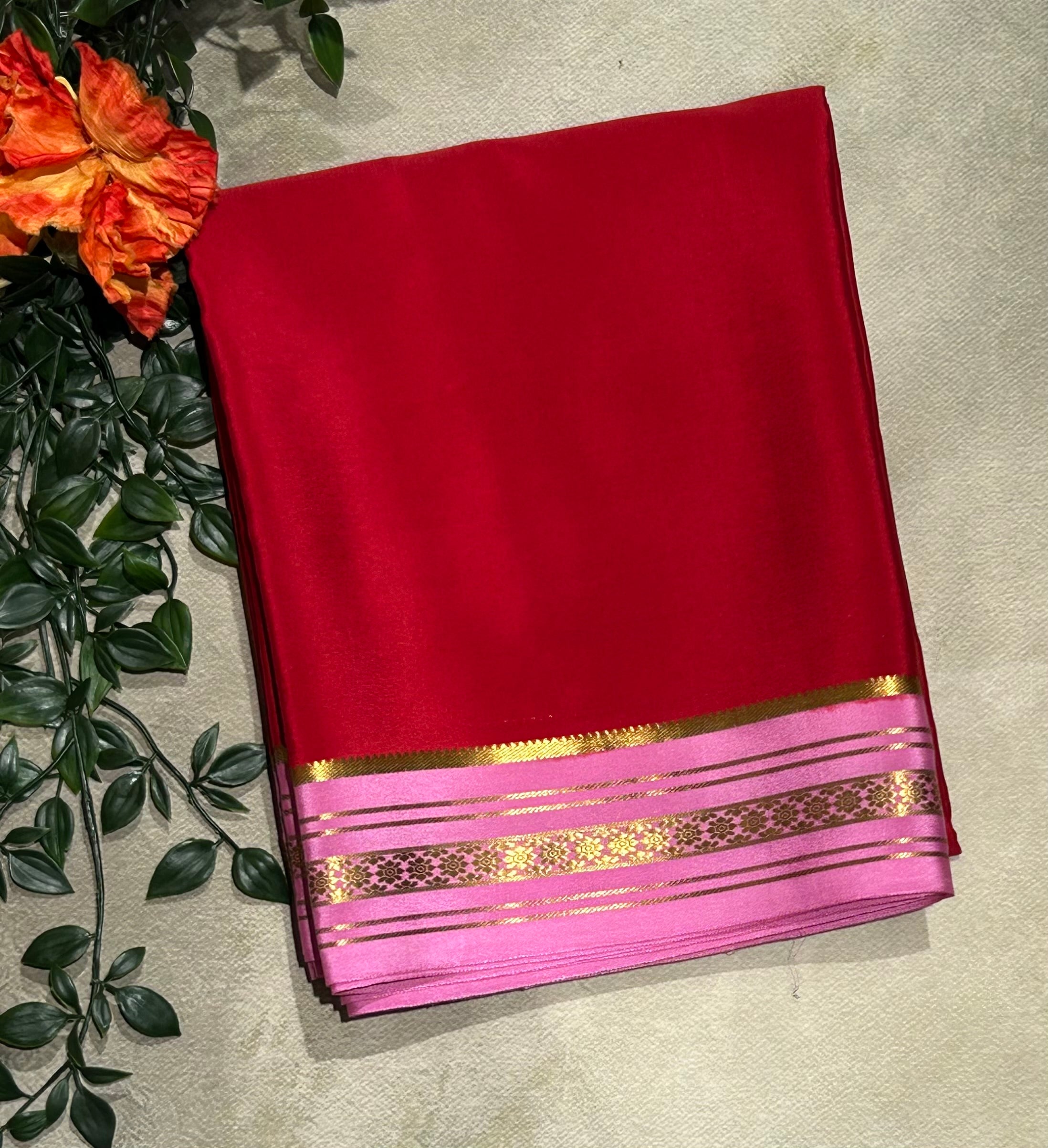 Red stripes border pure Mysore silk-103 saree