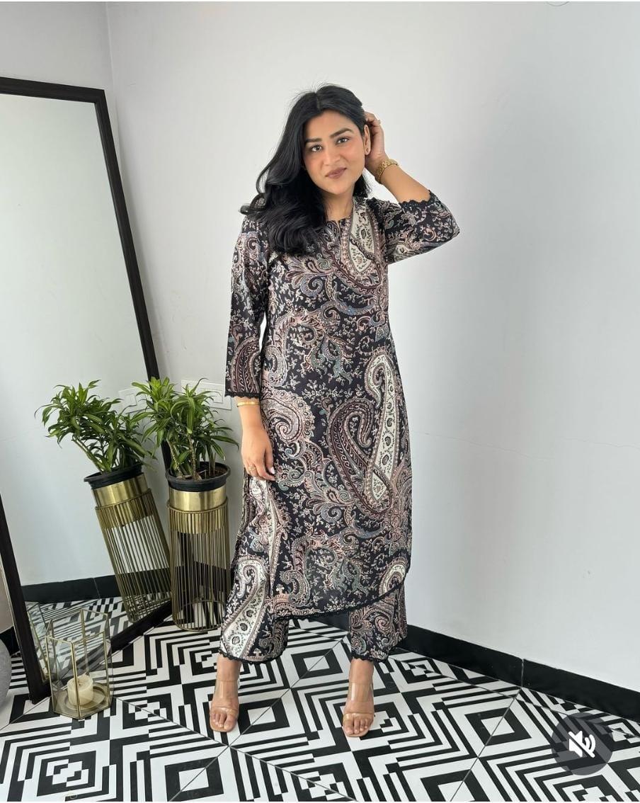 "KALI" Newy blue Kalamkari Mul Cotton Cord Set Kurtha