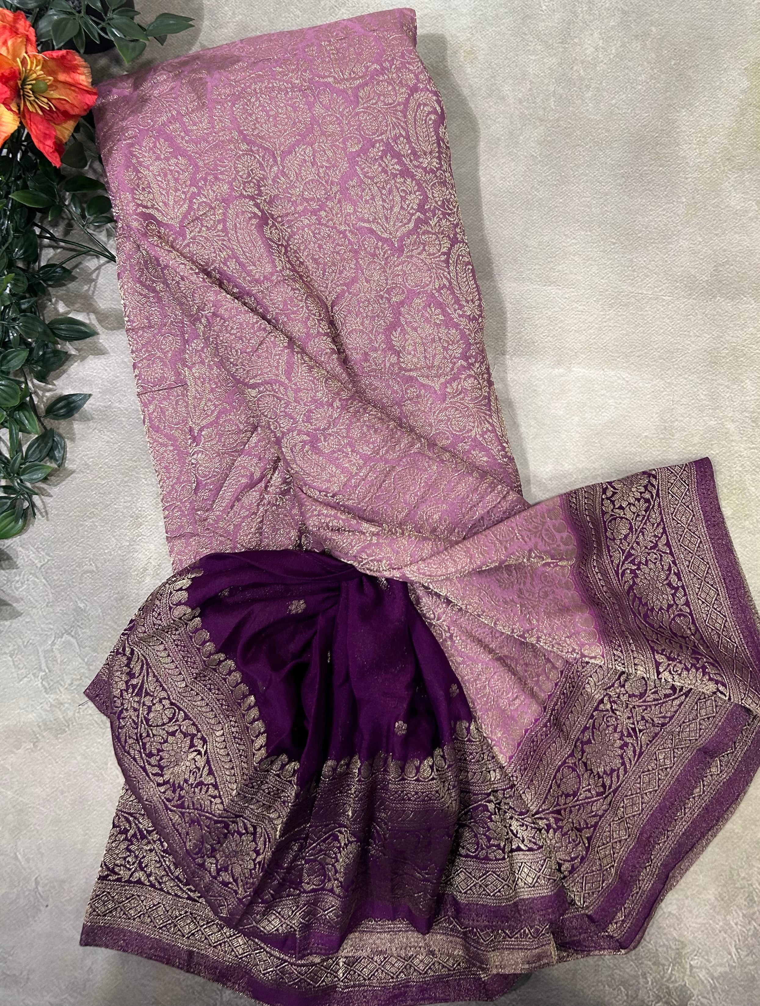Onion pink brocade semi georgette 105 saree