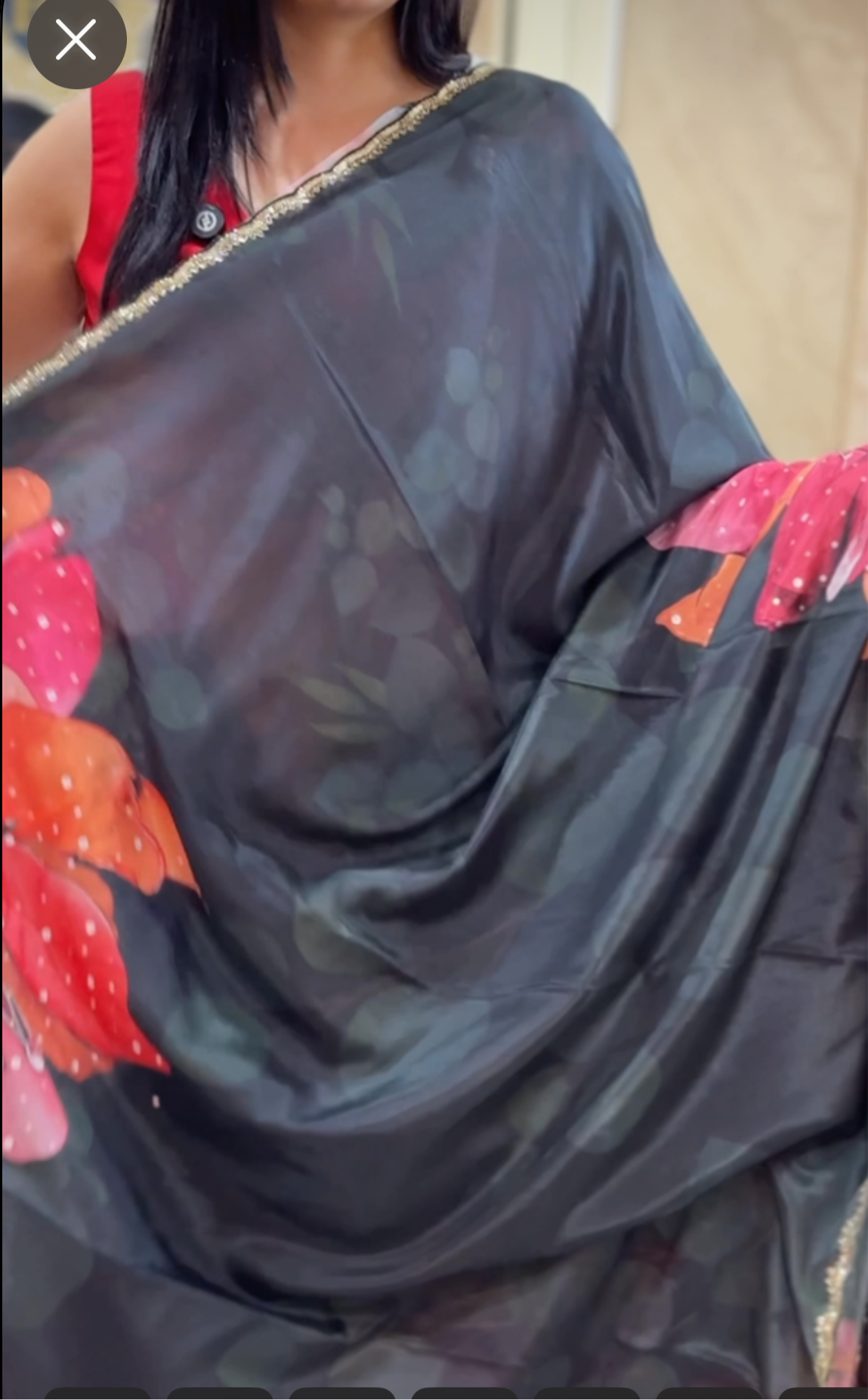 Black sequins work scallop border printed pure crepe party wear saree