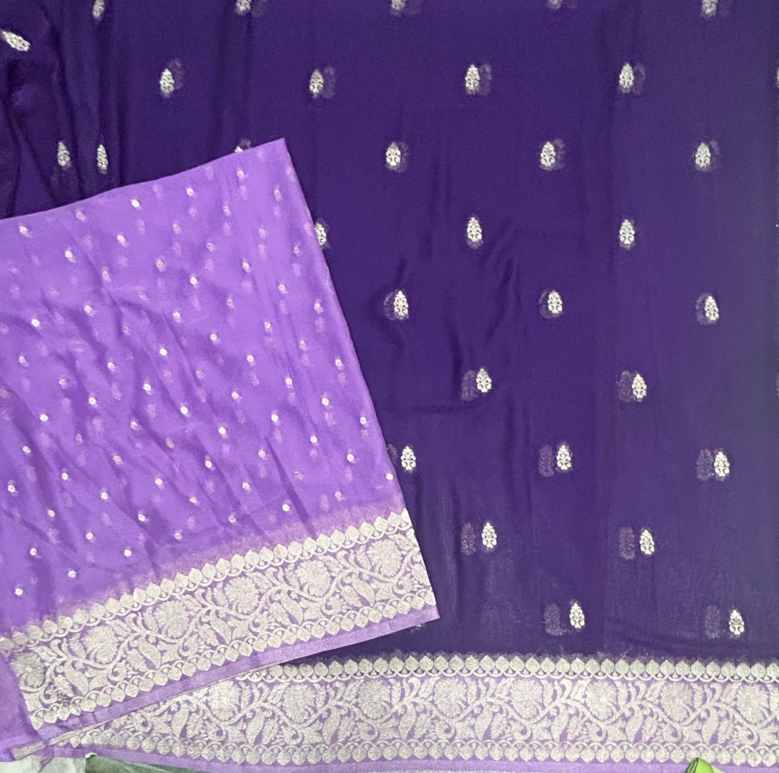 Purple small Butta semi chiffon Benarasi 105 saree