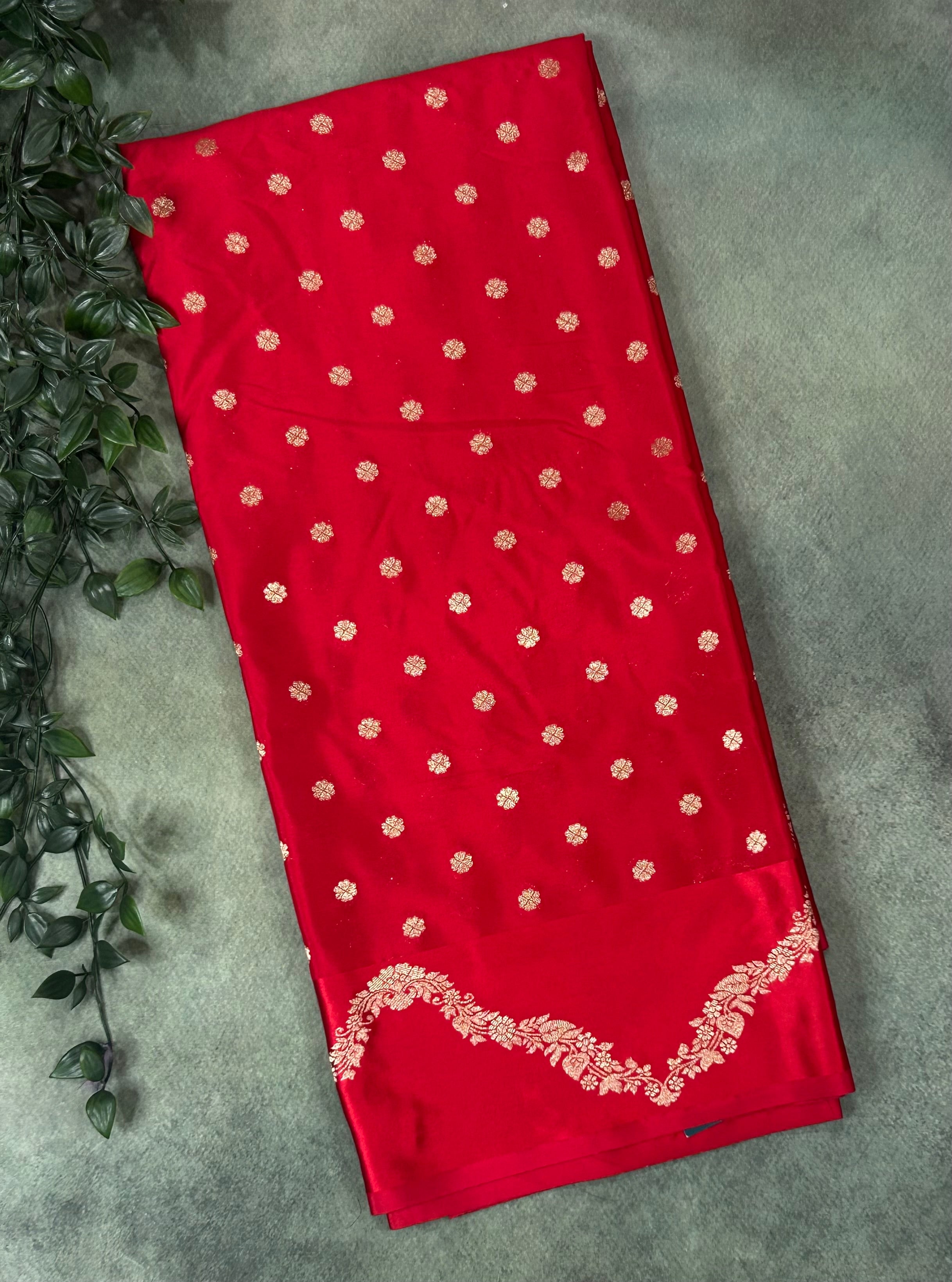 Red small Butta satin crepe saree