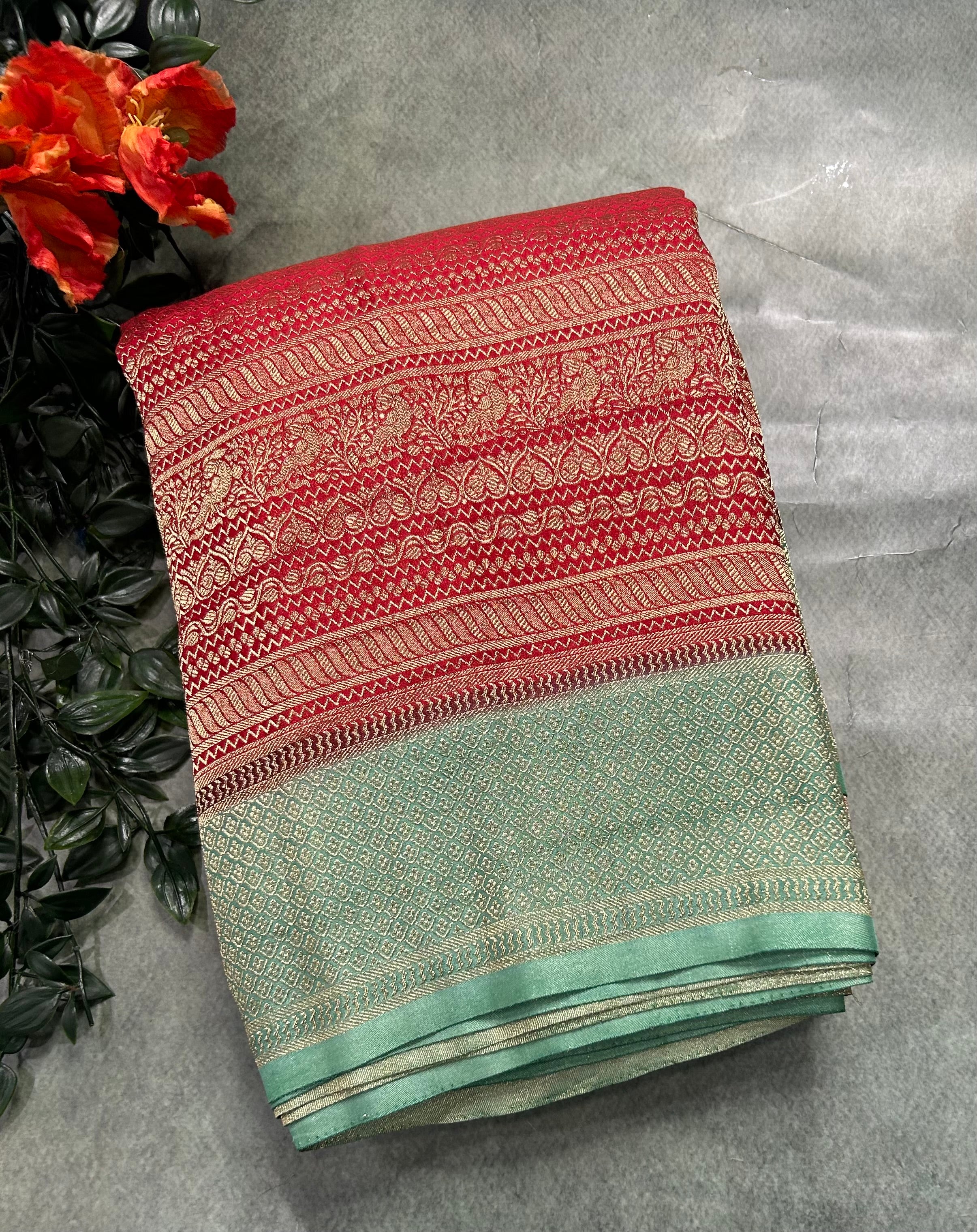 Red brocade semi georgette 105 saree
