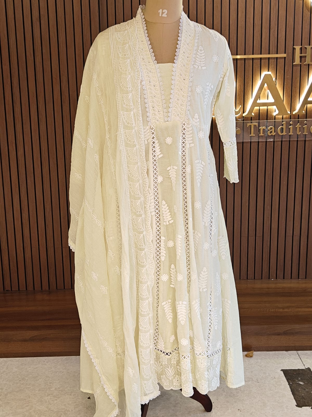 Lemon Yellow Cotton designer Hakoba chicken curry work Anarkali Kurtha 459