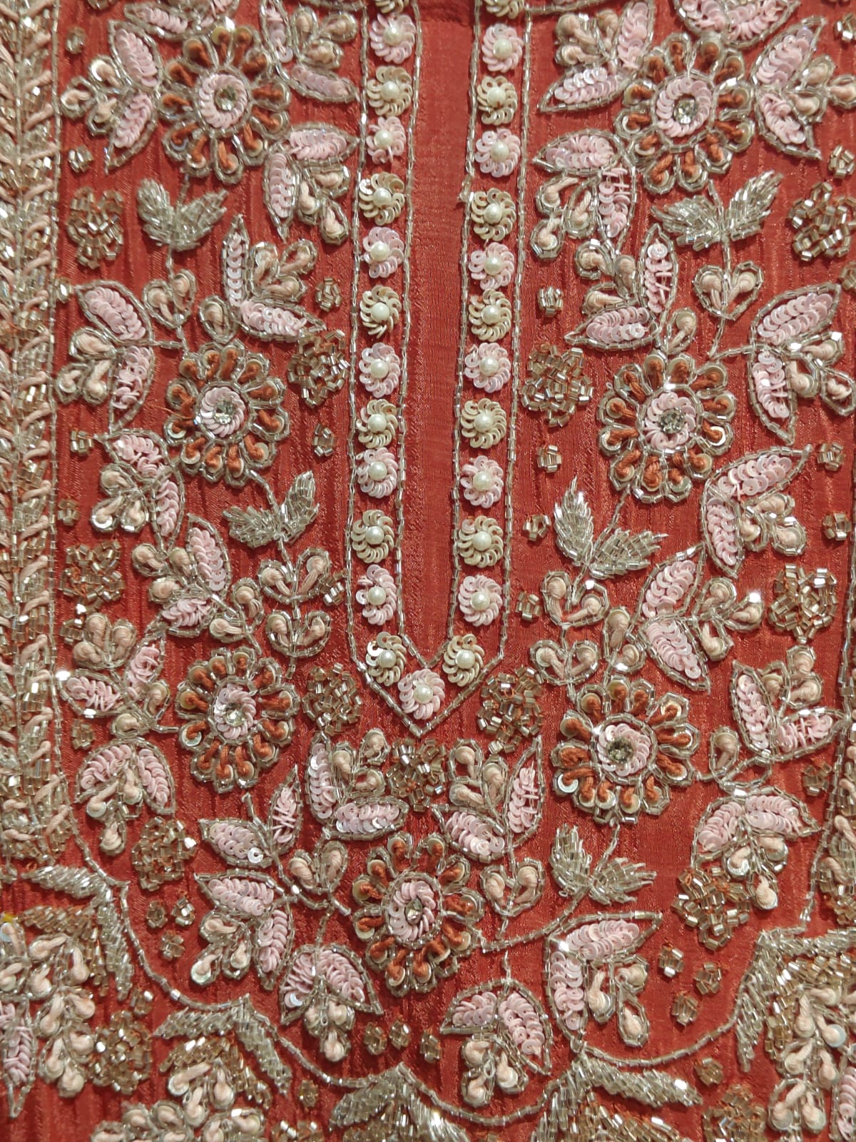 Brike Orange Chinnon Hand Embroidery Sharara Kurtha