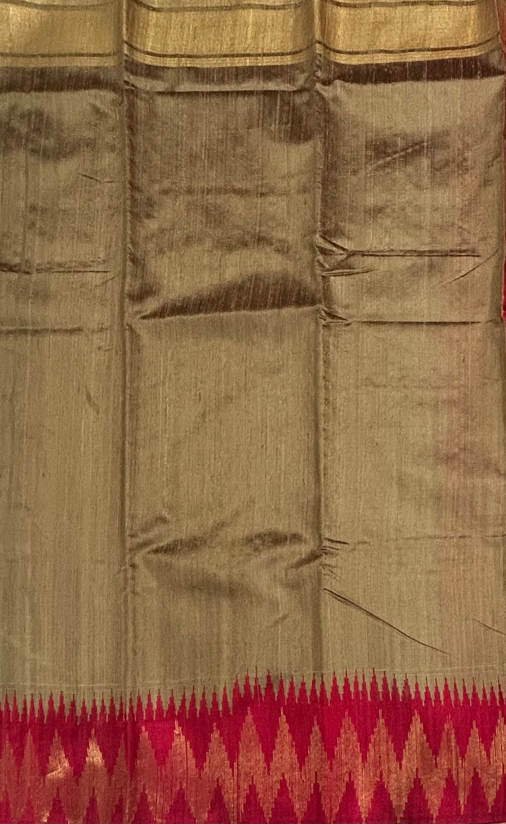 Dark beige temple border pure matka silk saree