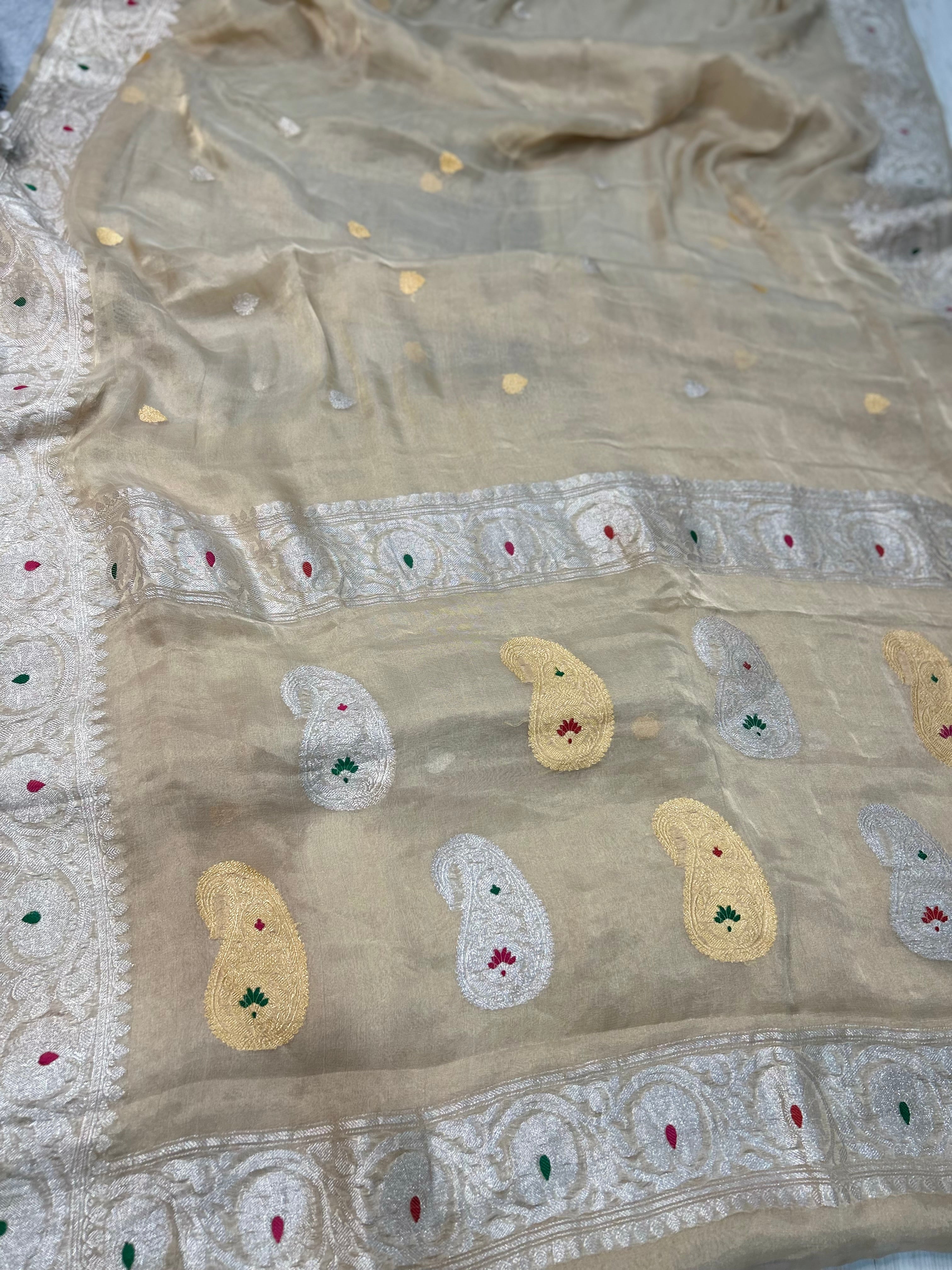 Golden tissue chiffon saree 101