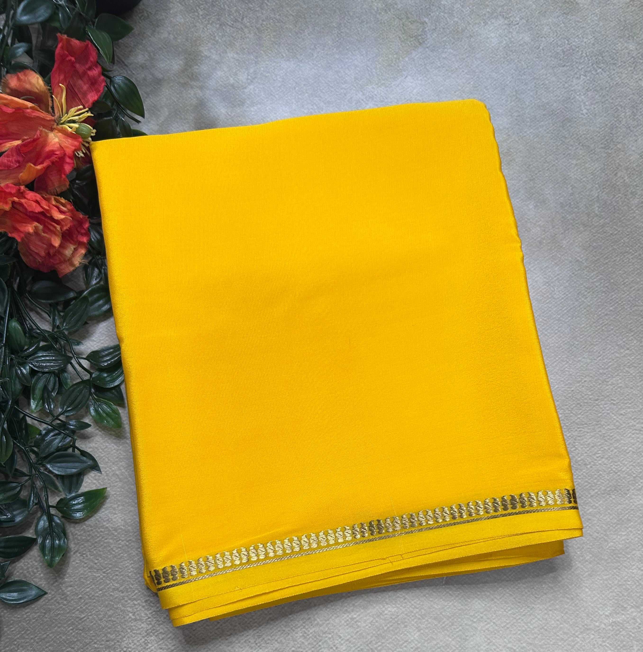 Yellow small border pure mysore silk saree(YMS106)