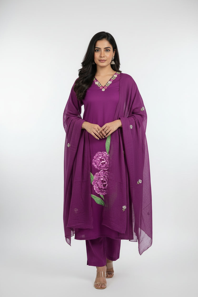 Purple Dobi Cotton A Line Kurtha 389