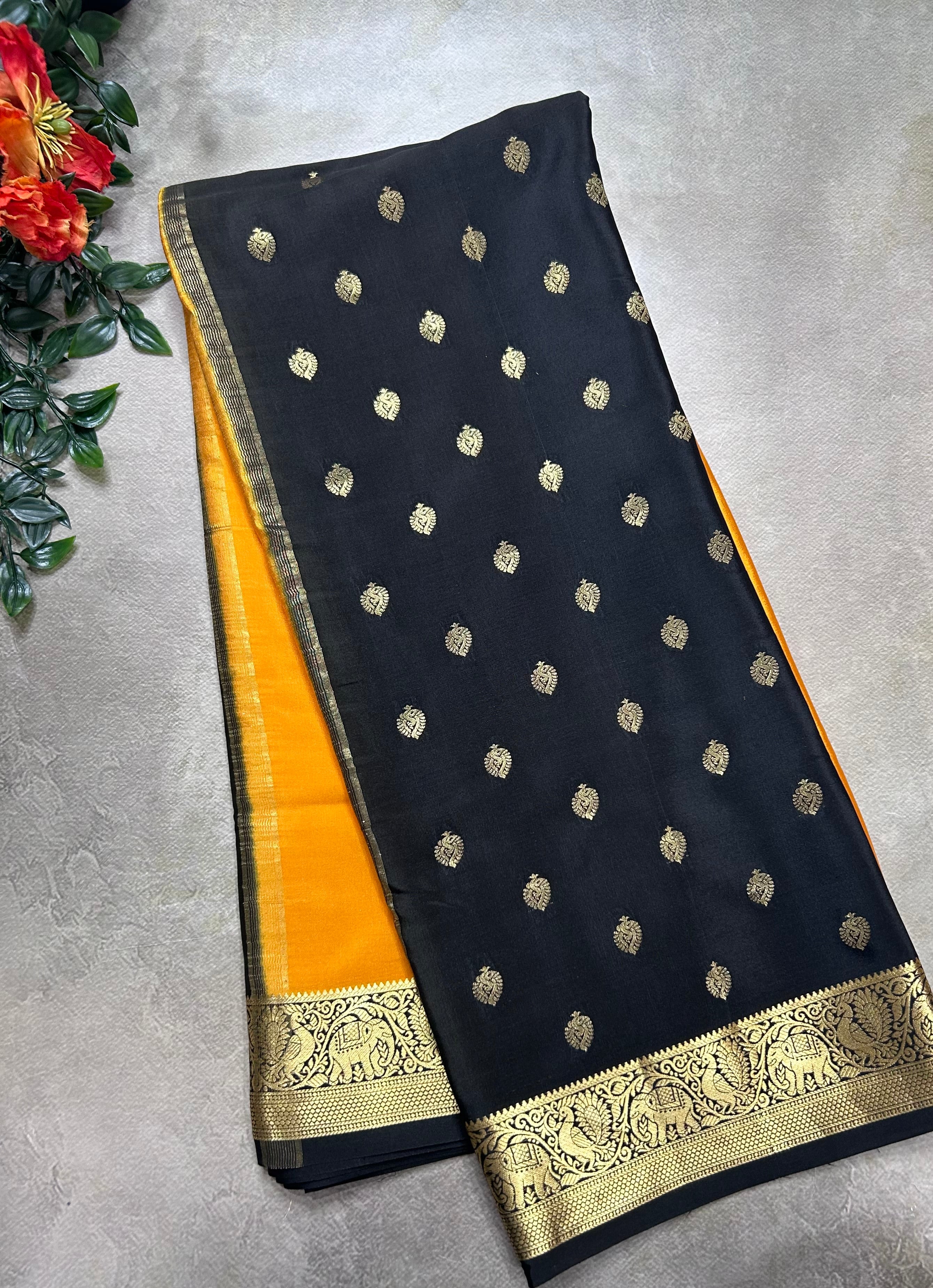 Yellow partly pallu pure mysore silk saree(YMS106)