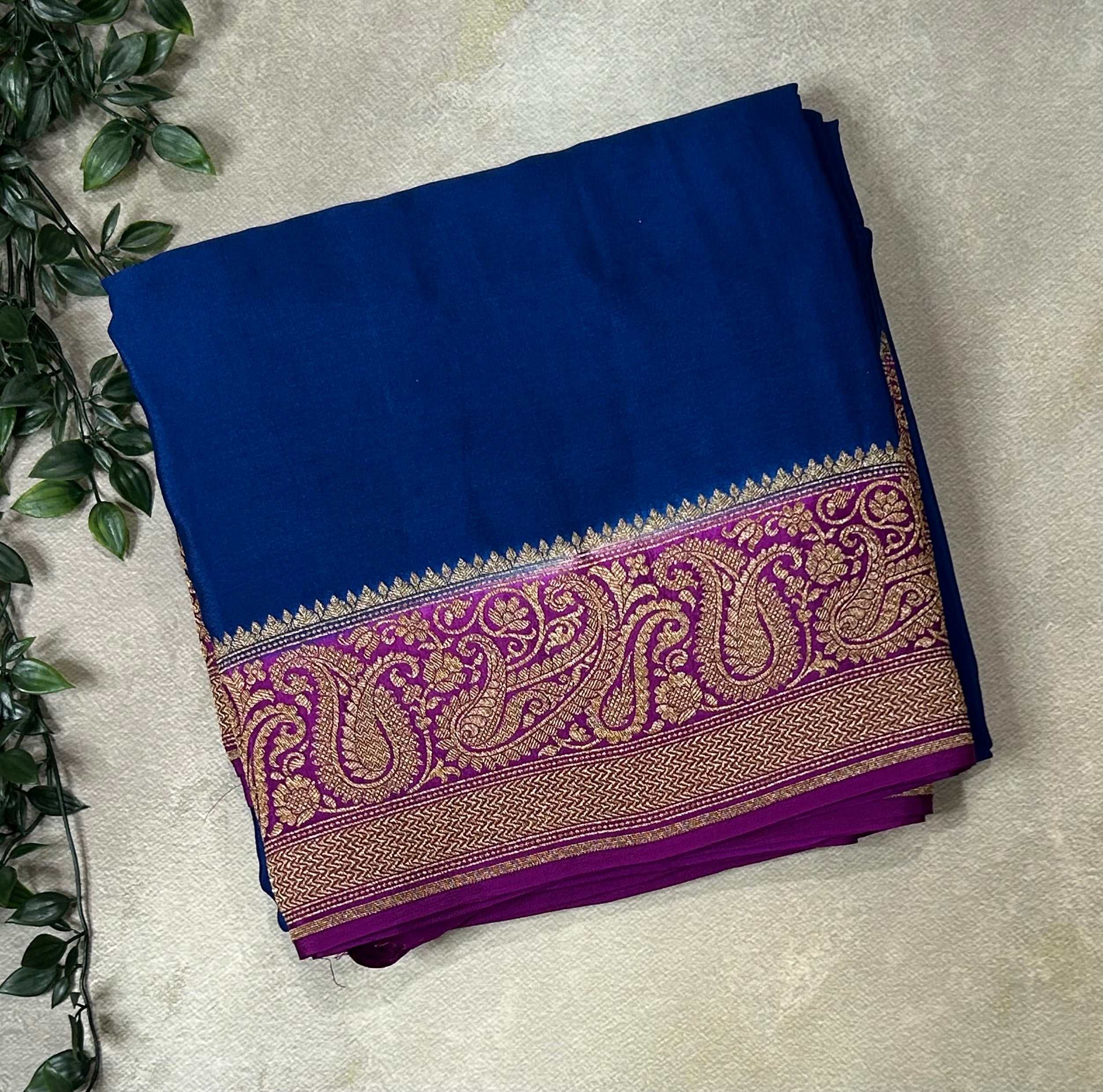 Peacock blue small Butta pure banarasi crepe-09 silk saree