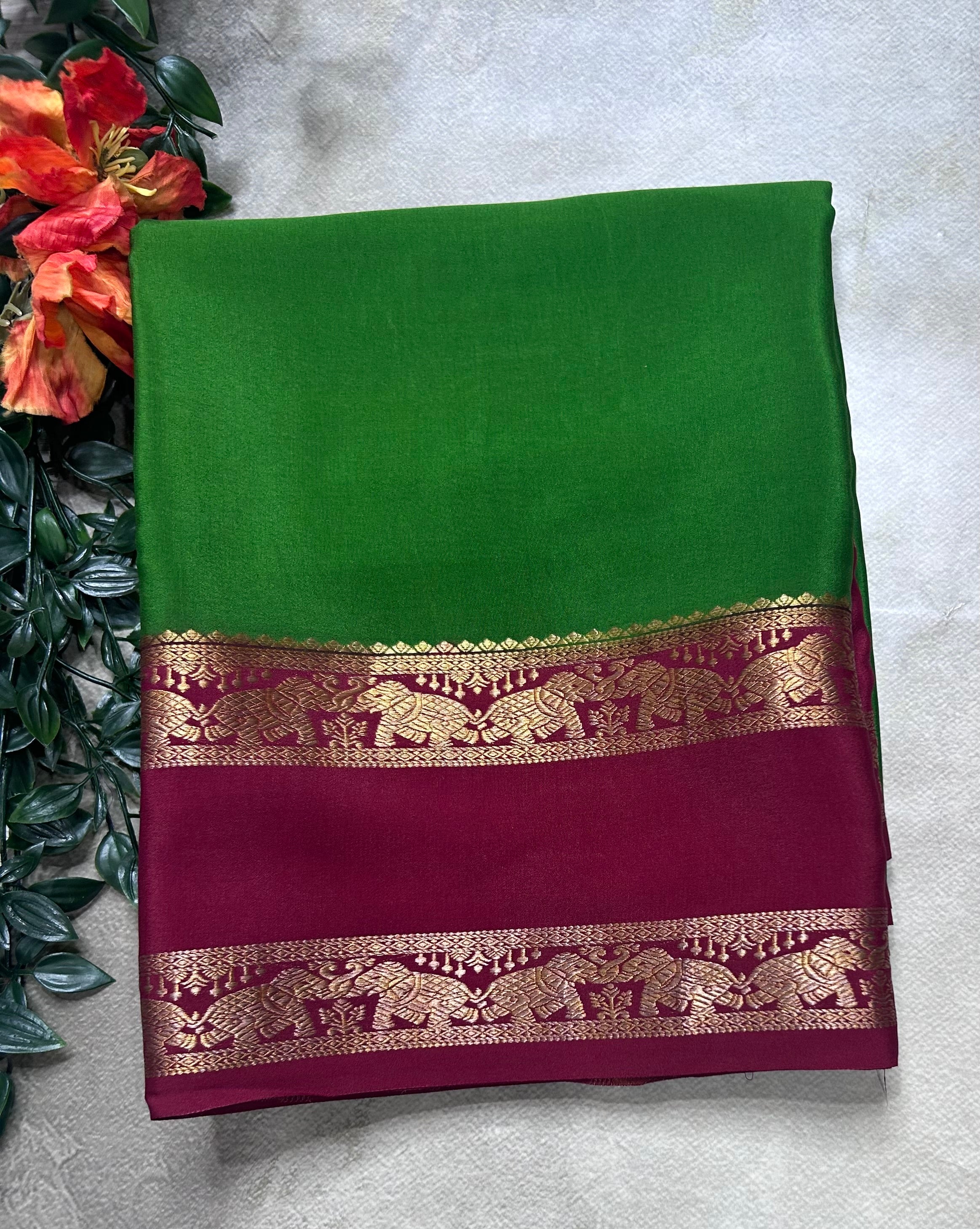 Green bentex border pure mysore silk saree(MSC106)