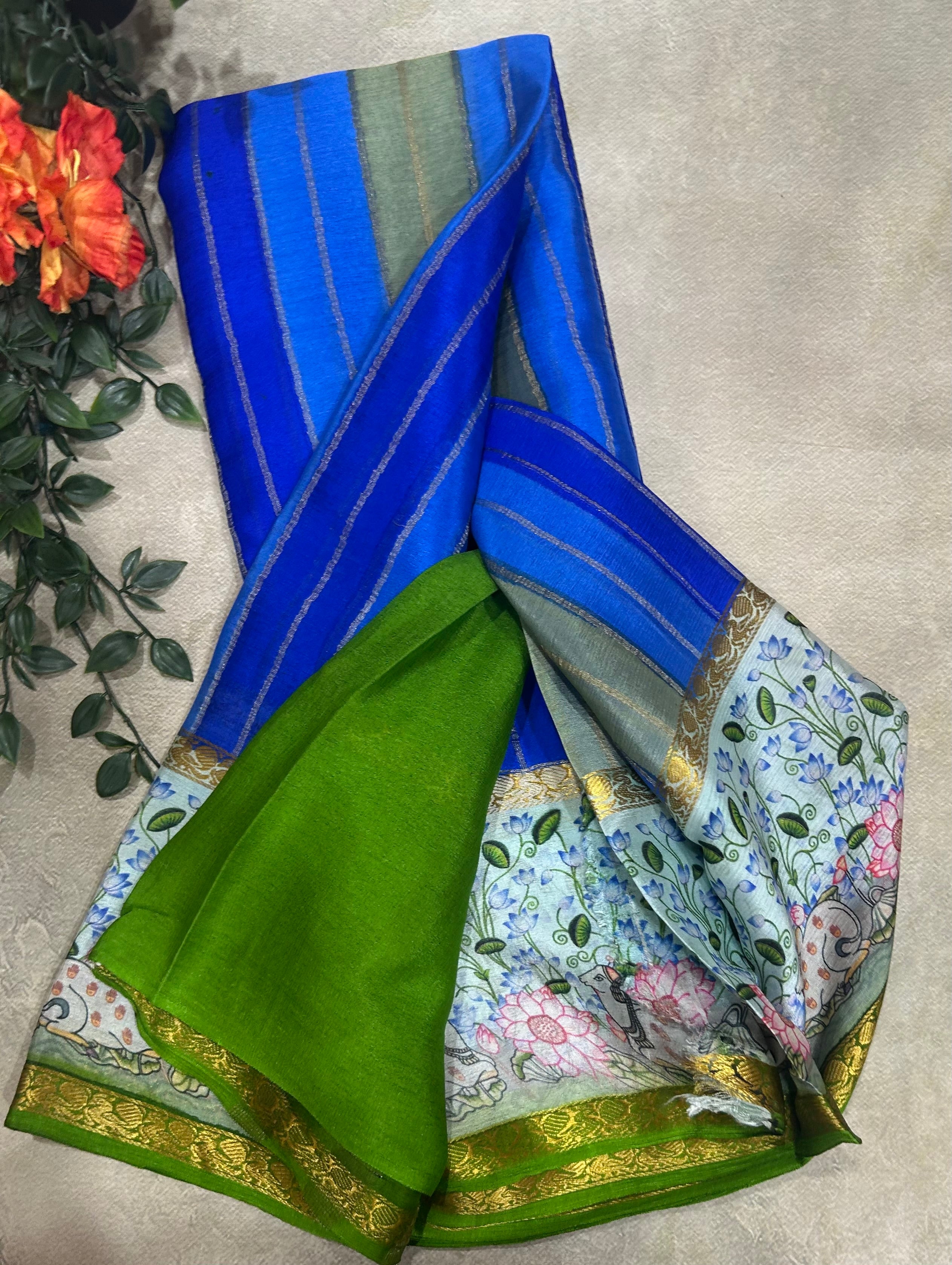 Rankart kalamkari border pure wrinkle 103 crepe silk saree