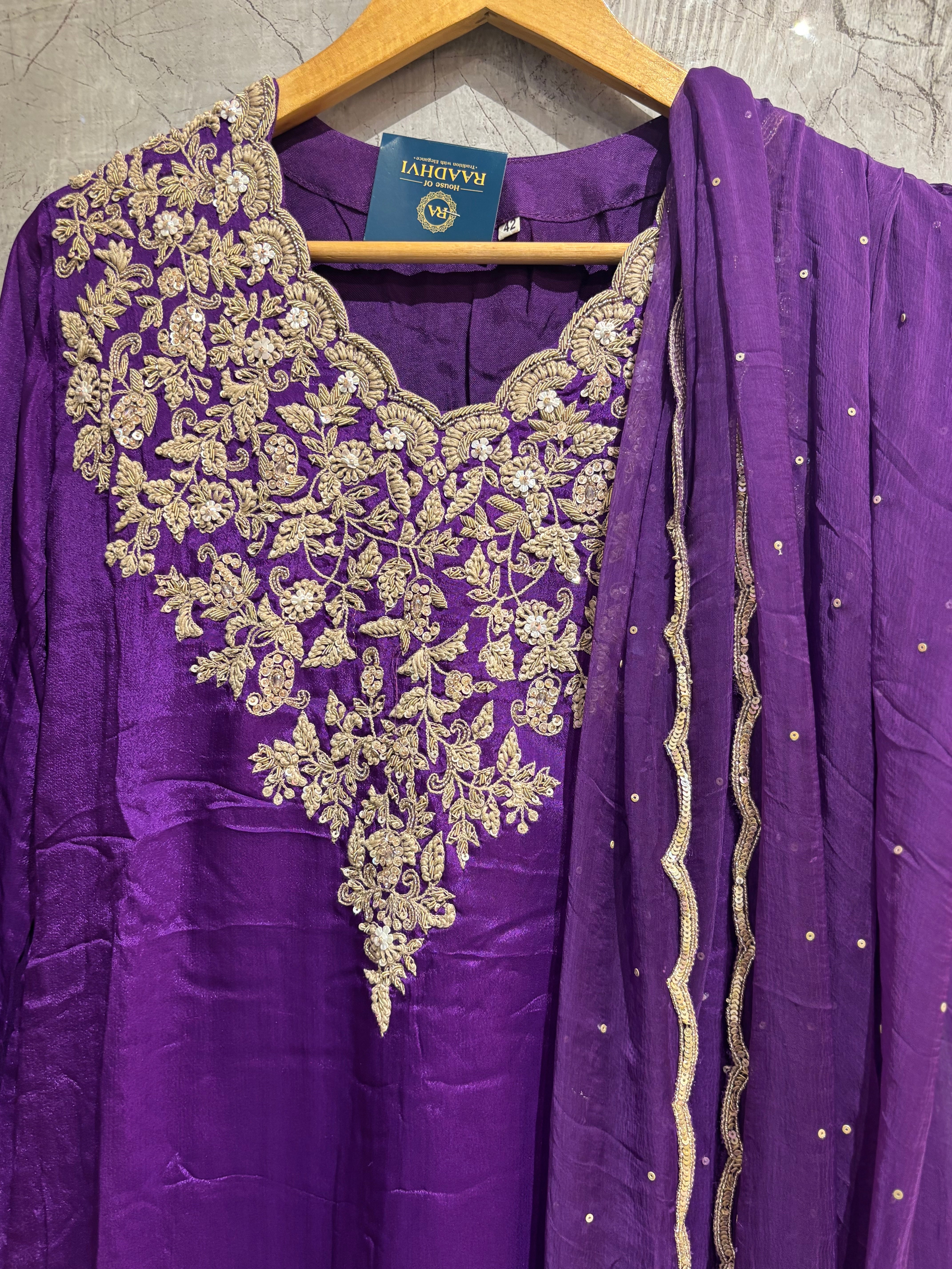 Purple Desinger Sharara party Kurtha set