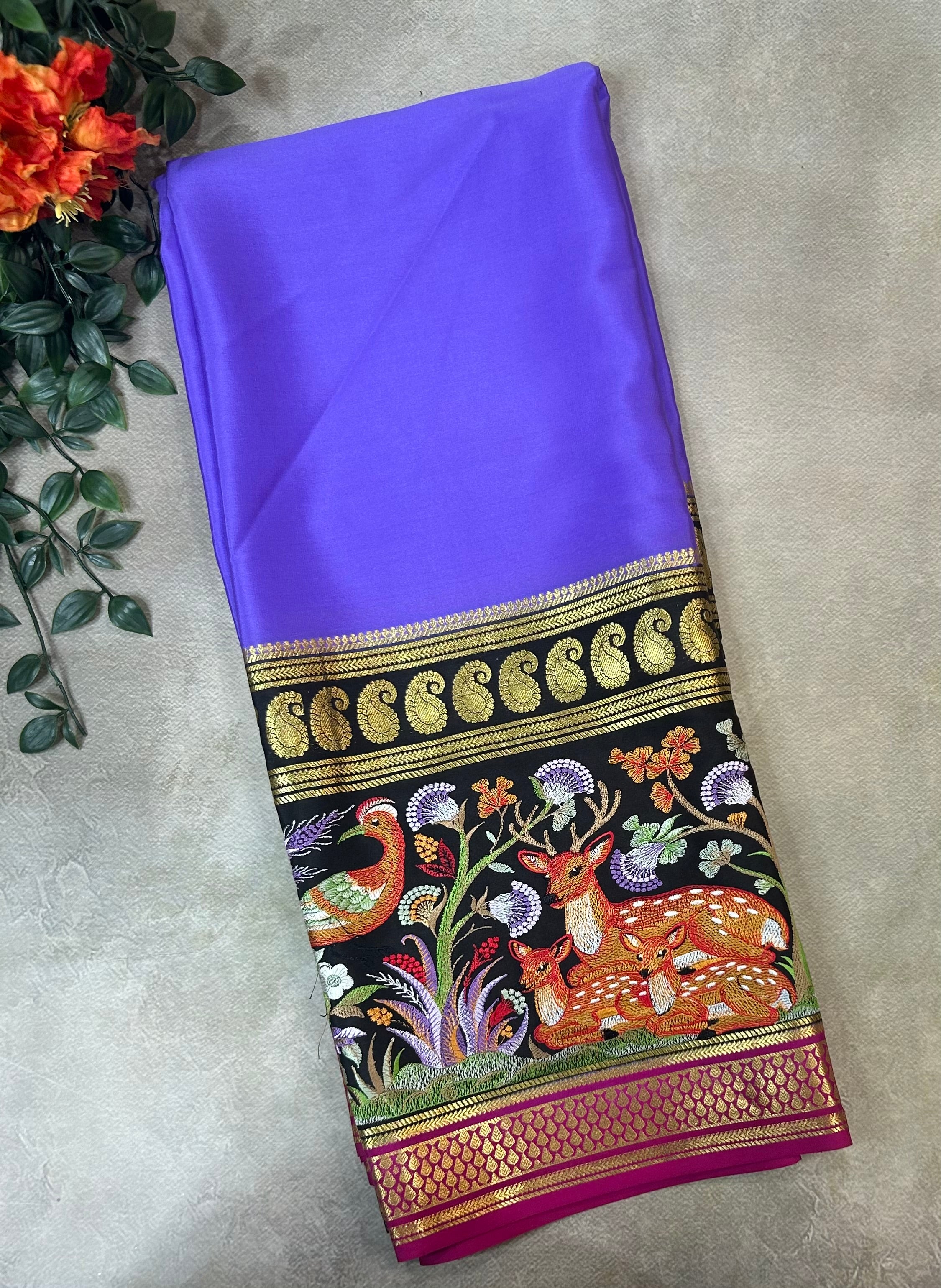 3D embroidery pure mysore silk-104 saree