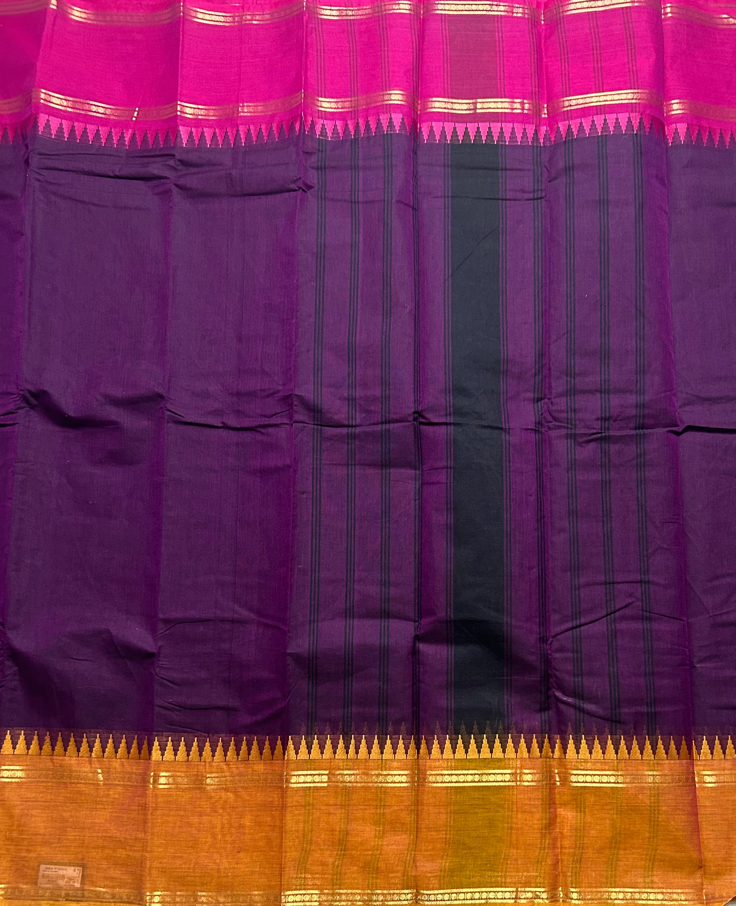 Dark purple Kanchi border pure cotton 103 saree