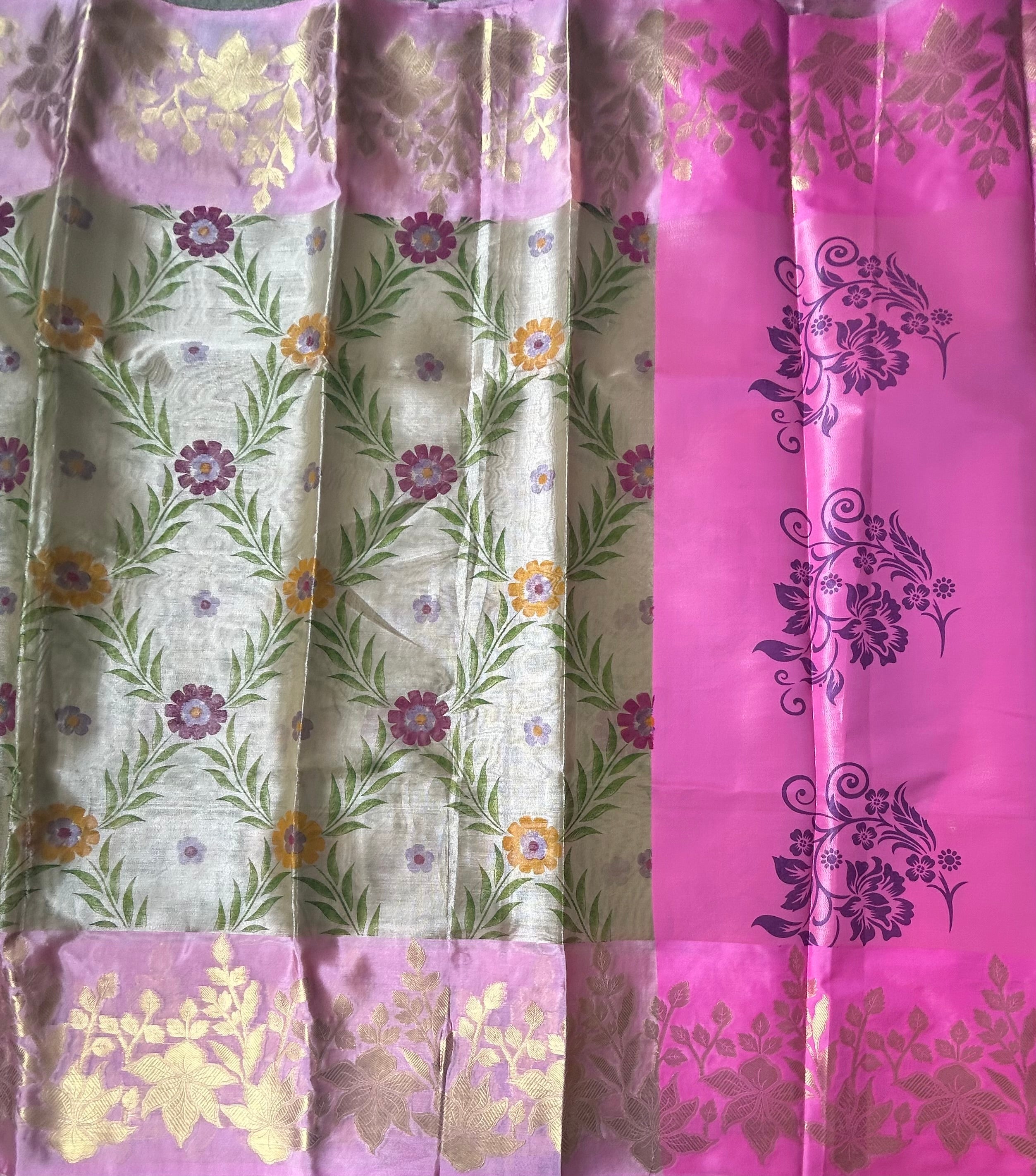 Golden cream border semi tissue saree