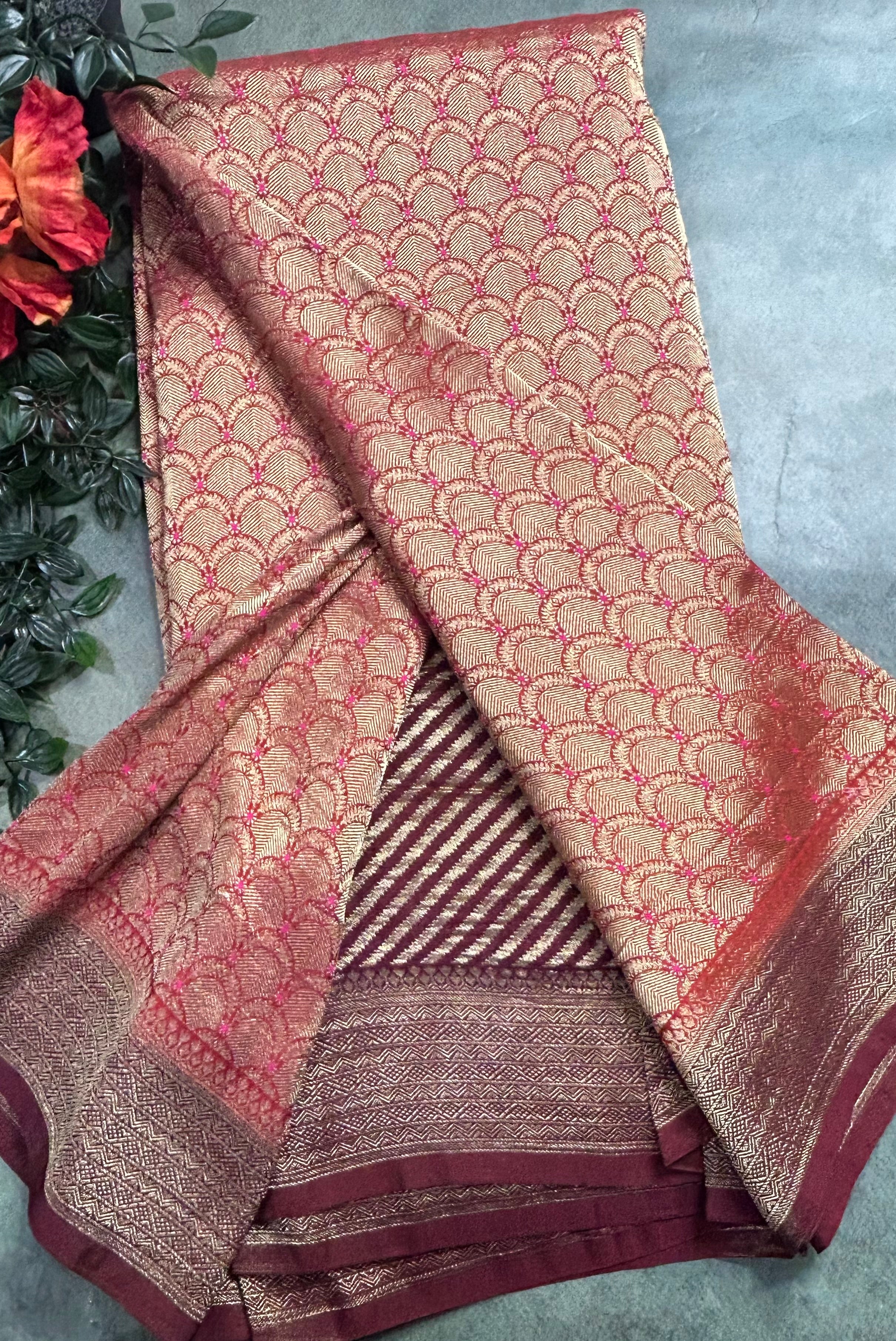 Orange brocade semi georgette 105 saree