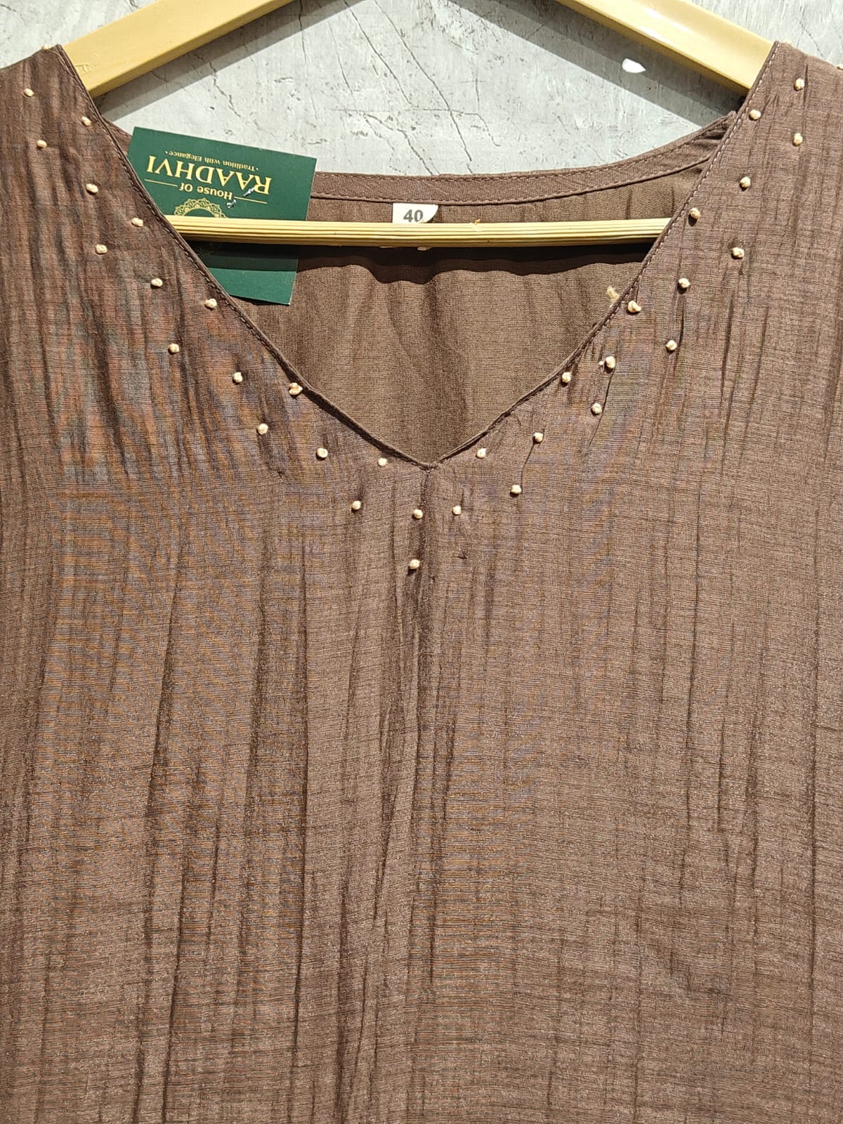 Brown Mul Chanderi Thread Embroidery A Line Kurtha 63