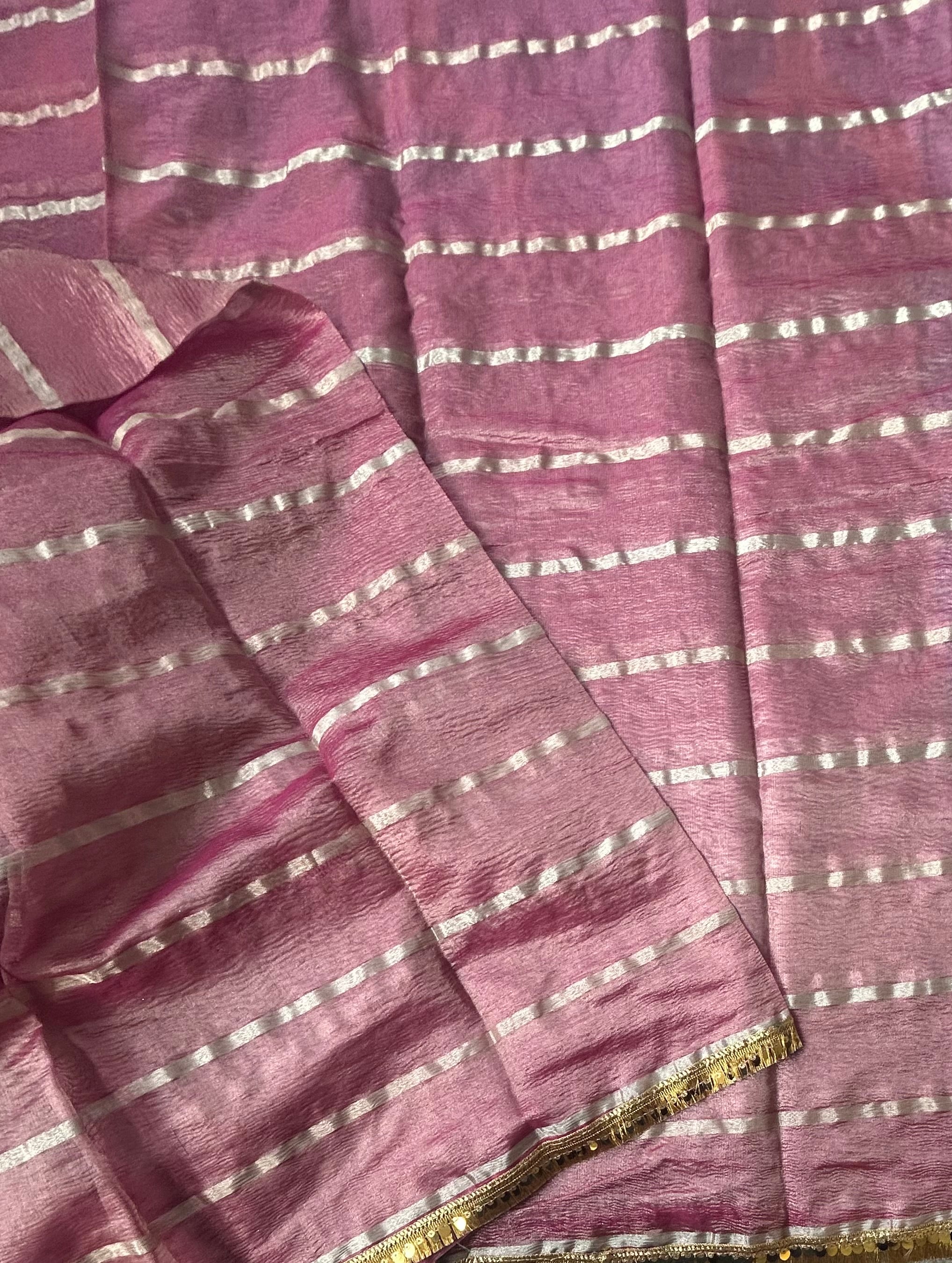 Pastel pink small border semi tissue saree