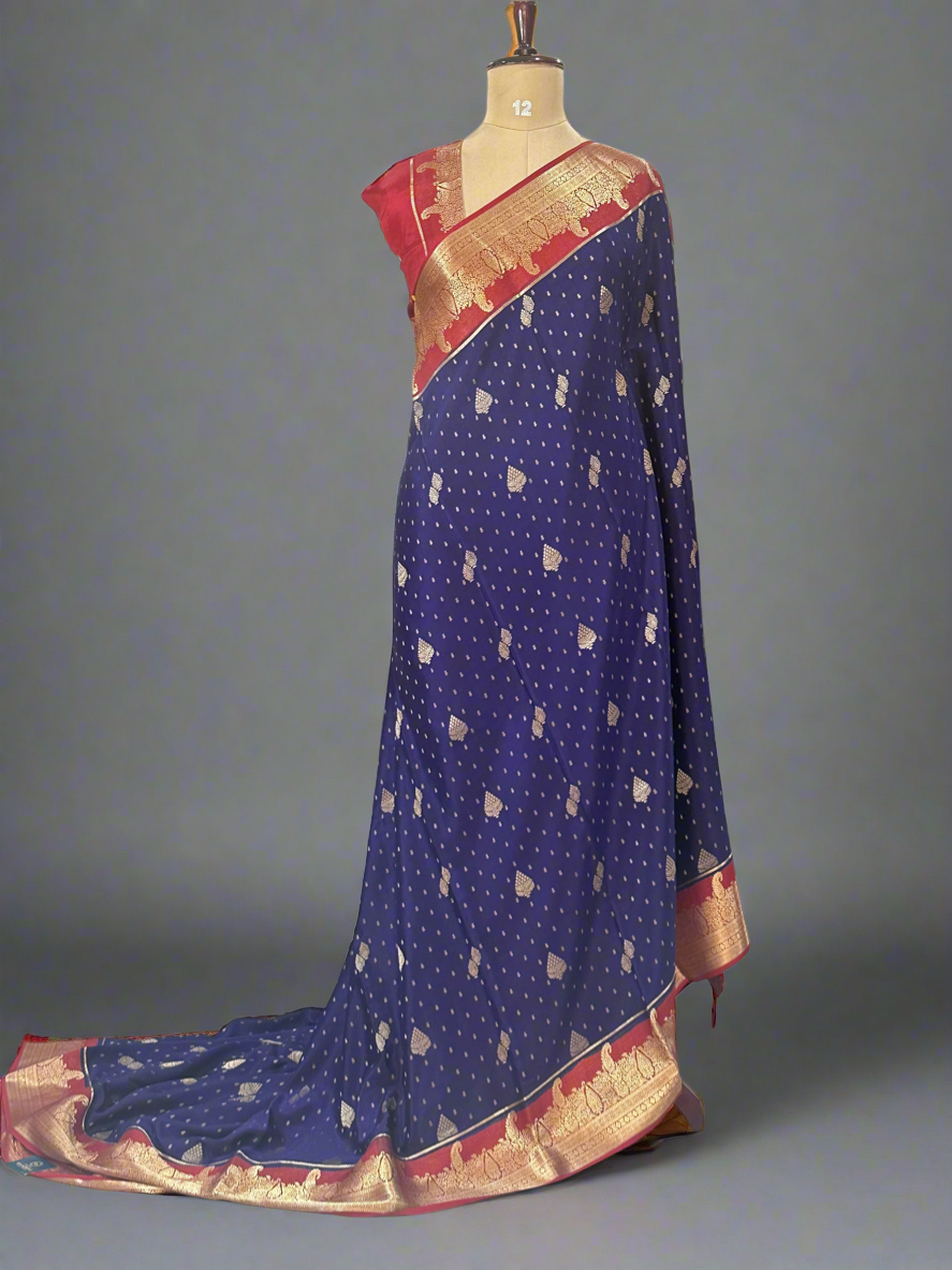 Navy blue Banarasi pure Mysore-09 crepe silk saree
