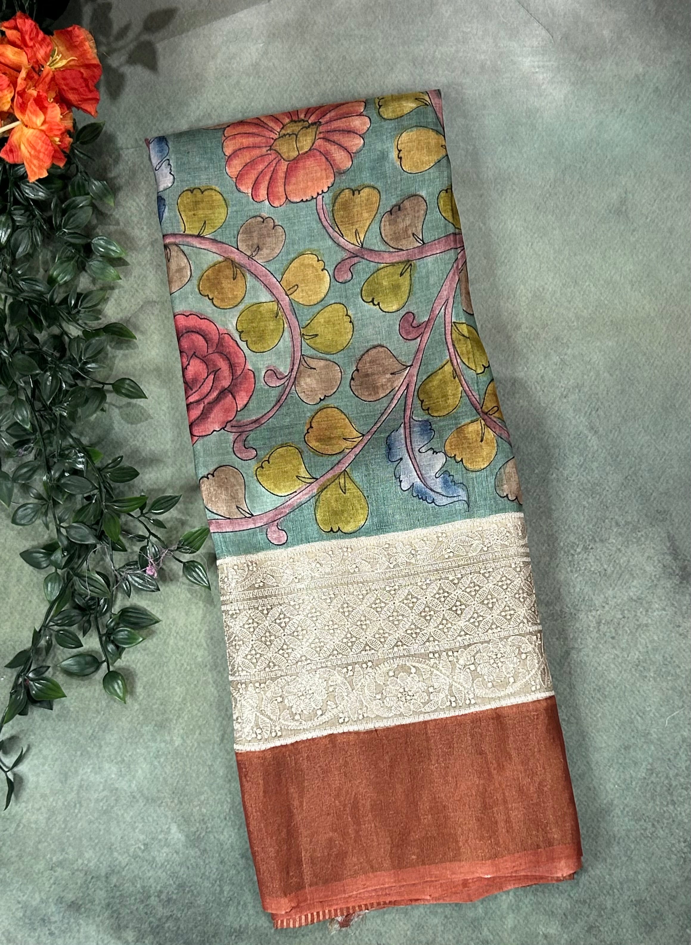 Grey pure handloom  tussar silk-12 saree