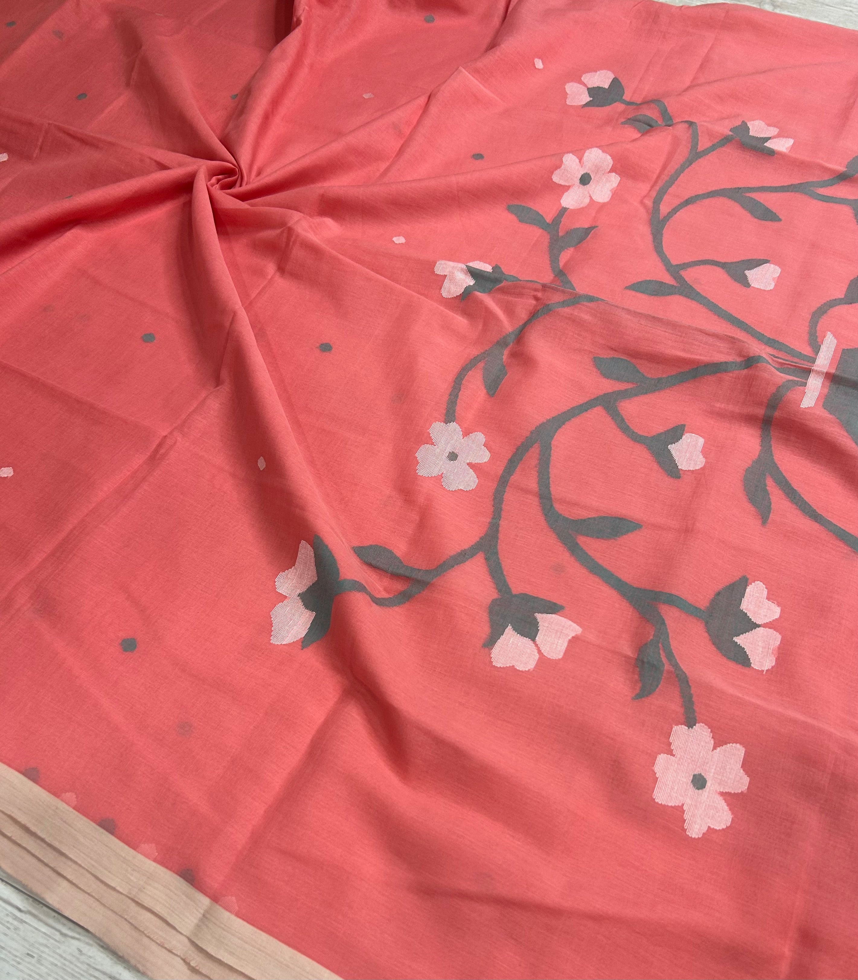 Pastel pink pure cotton jamdani 105 saree