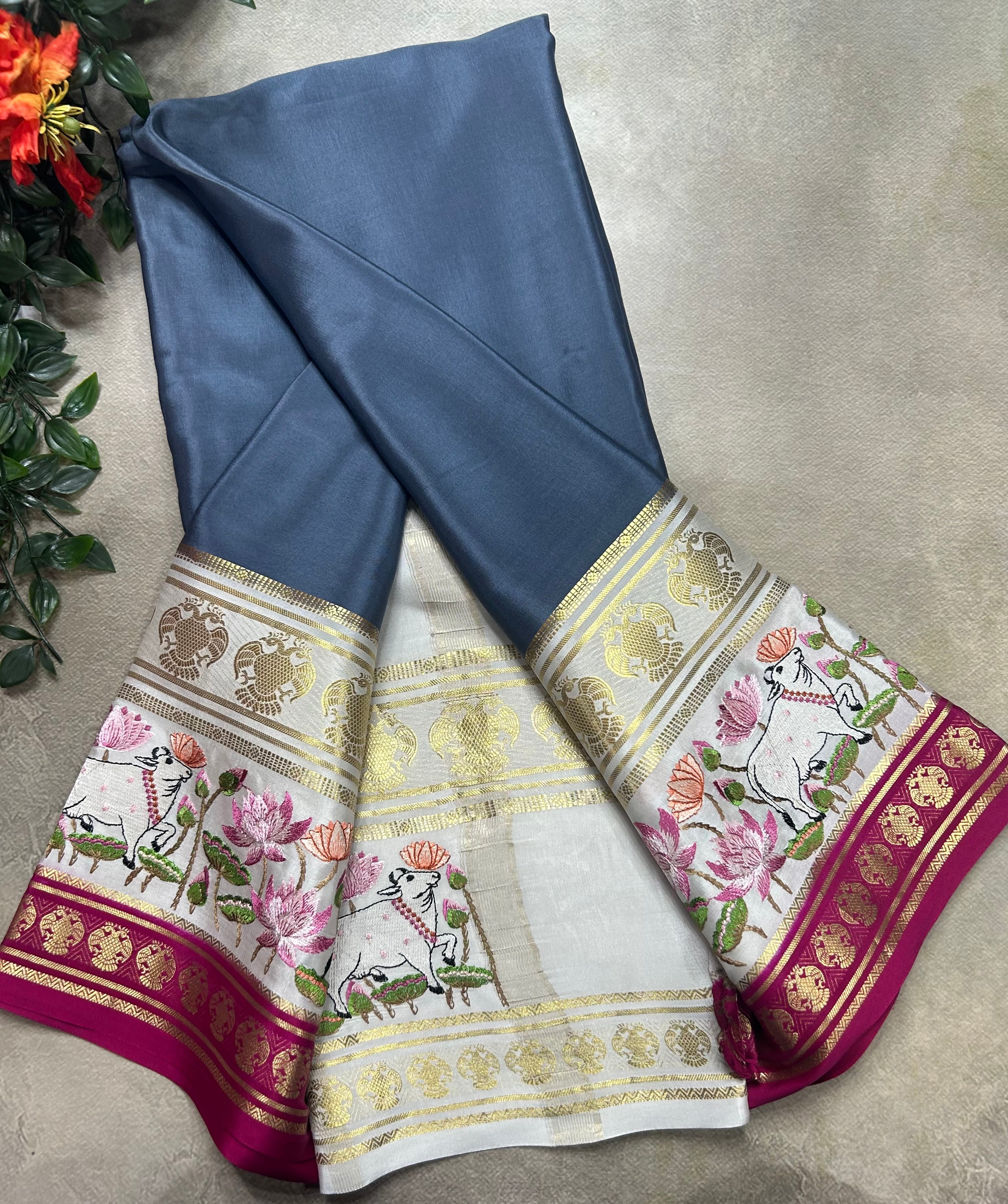 3D embroidery pure mysore silk-105 saree