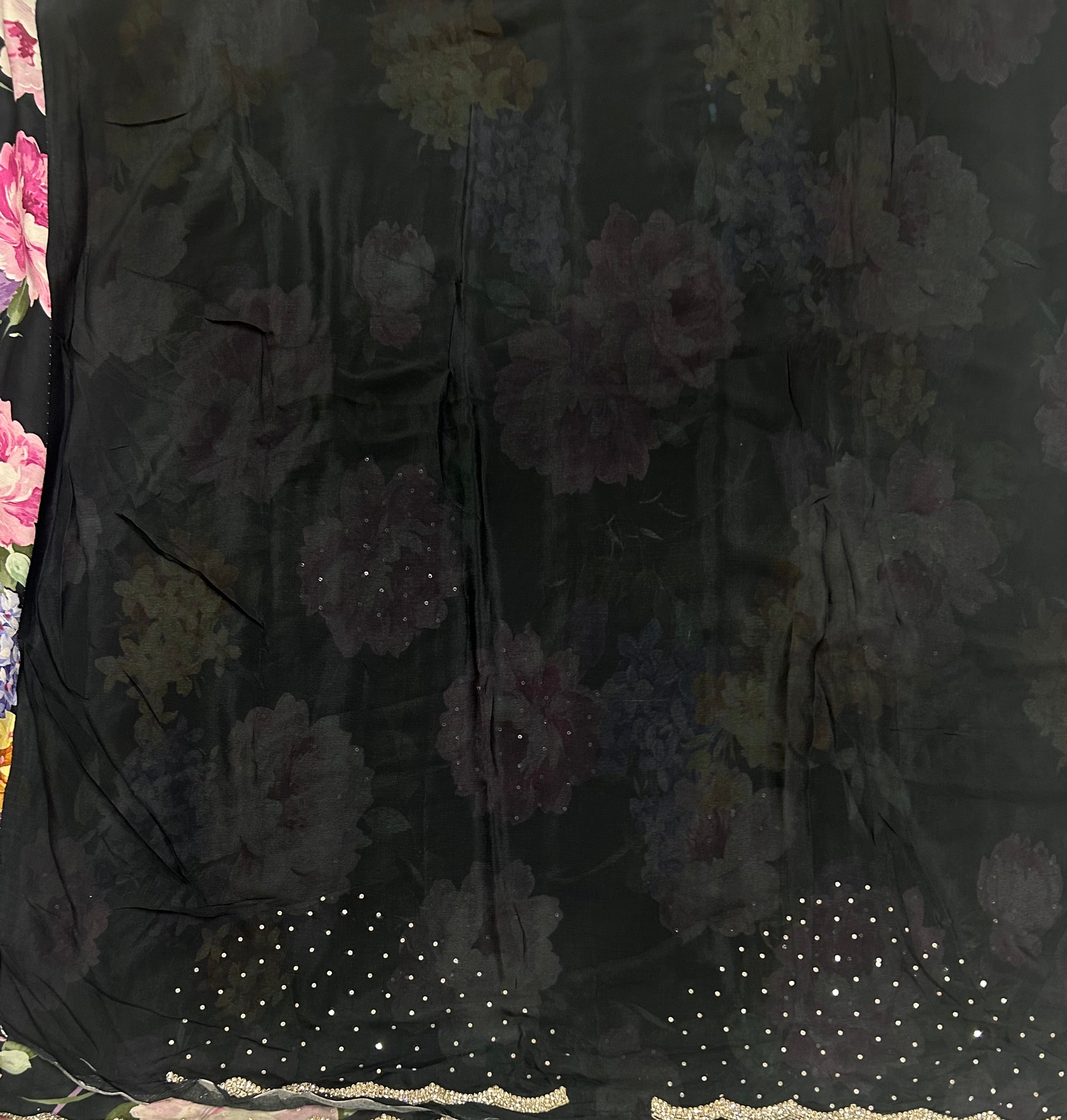 Black digital printed crepe 104 party wear saree