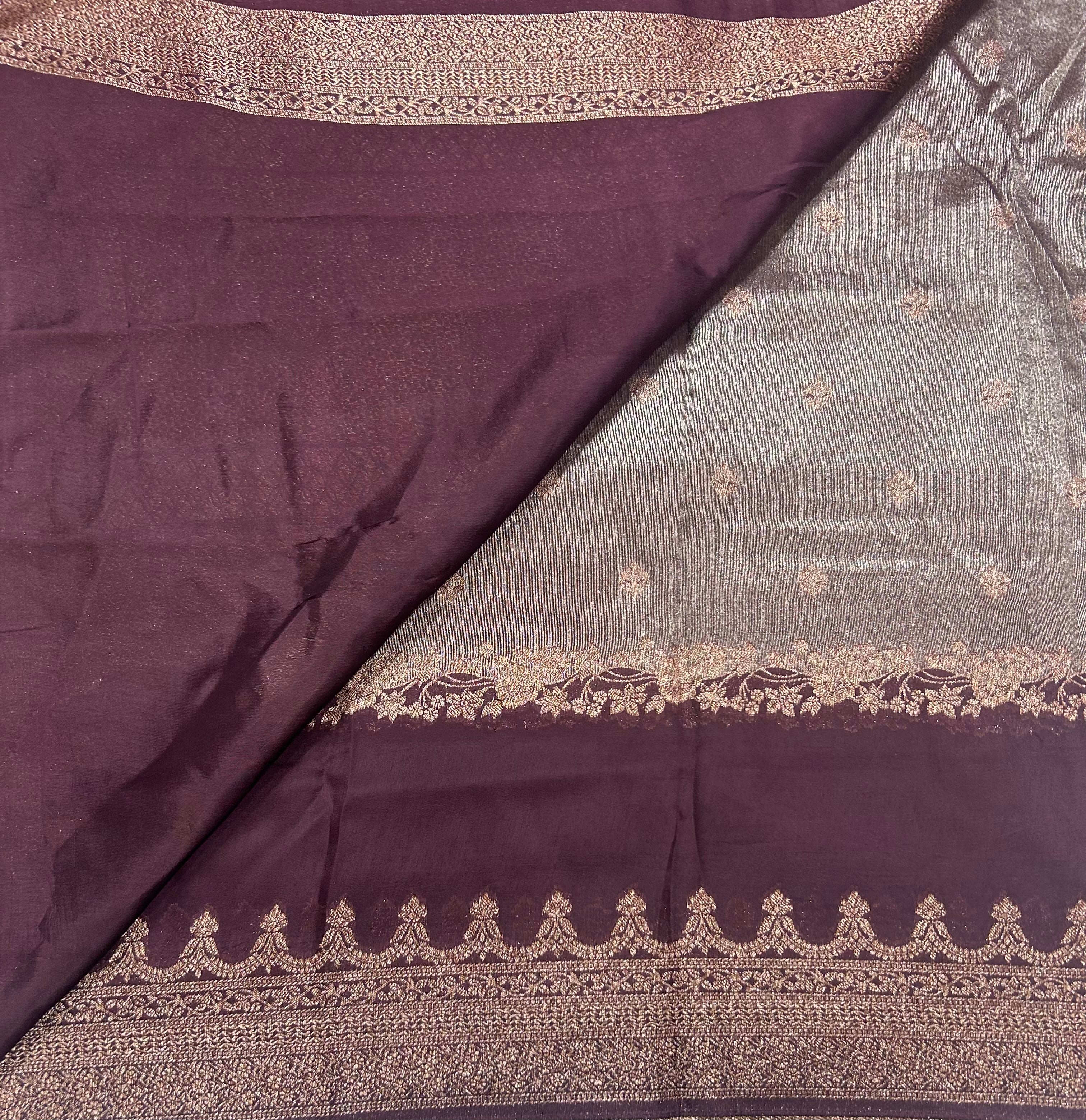Dark brown brocade tussar georgette  crepe 106 silk saree