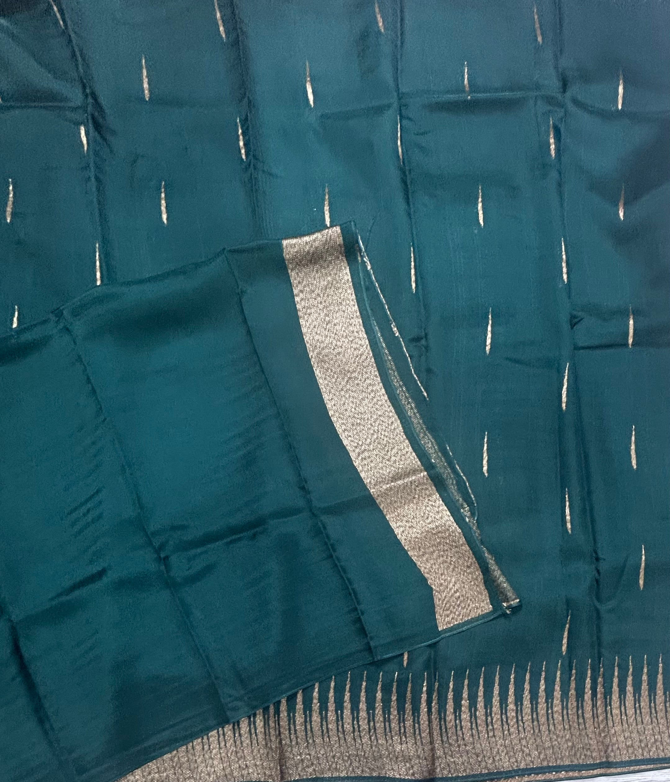 Bottle green temple border tussar crepe 106 silk saree