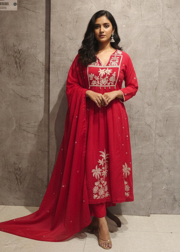Pink mul Cotton Hand Embroidery Kurtha 572