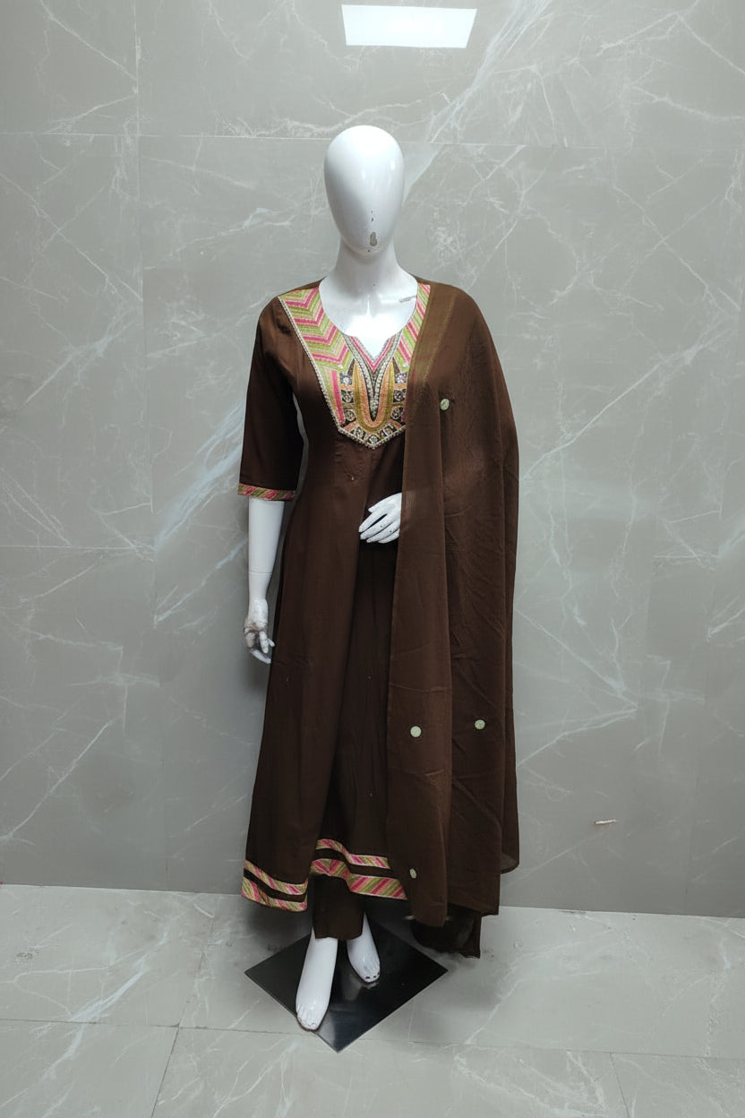 Brown Mul Cotton Block Print Anarkali Kurtha 837