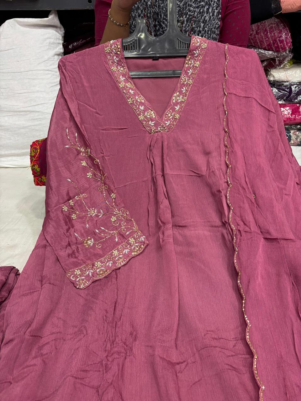 "Piya" Wine Chinnon Handwork Airline Kurtha 345