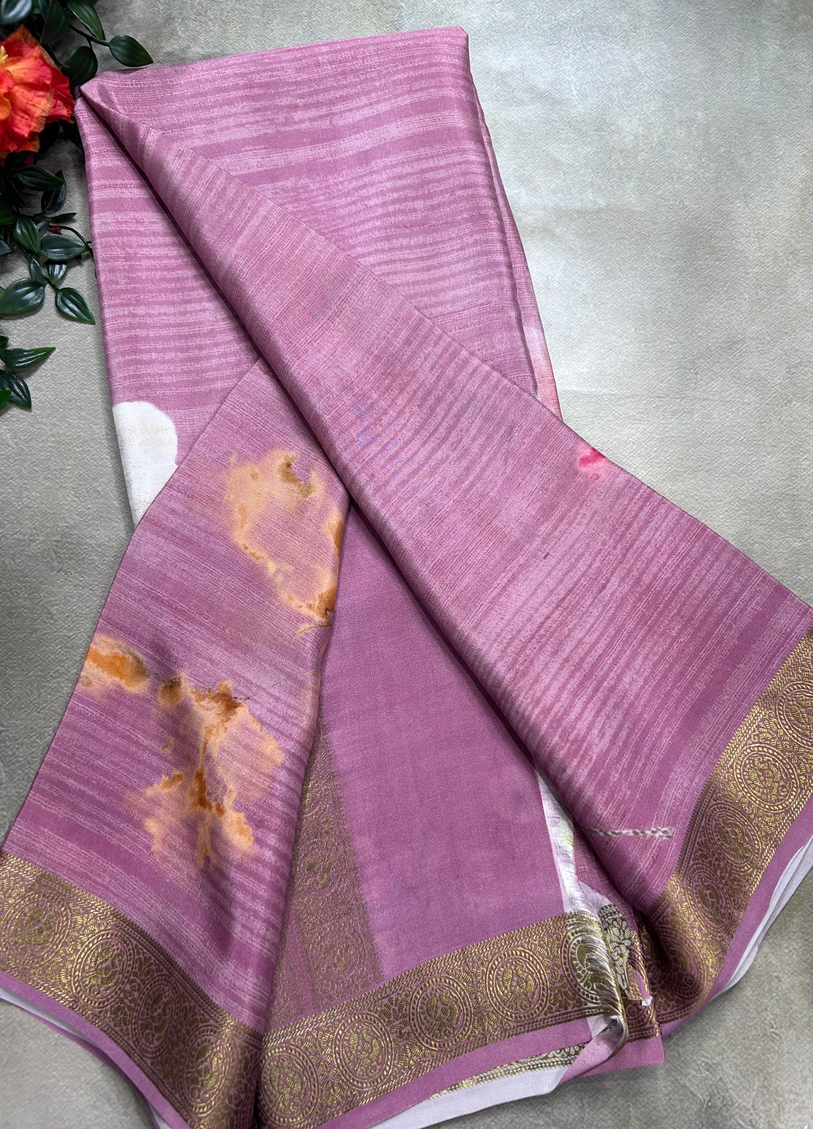 Onion pink digital print pure mysore silk saree(DMS106)