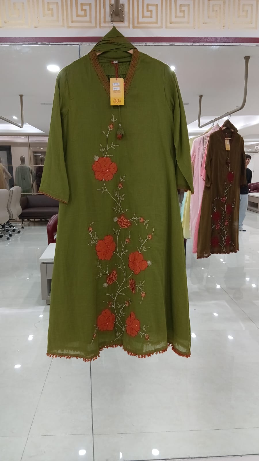 Green  mul Cotton A Line Kurtha 389
