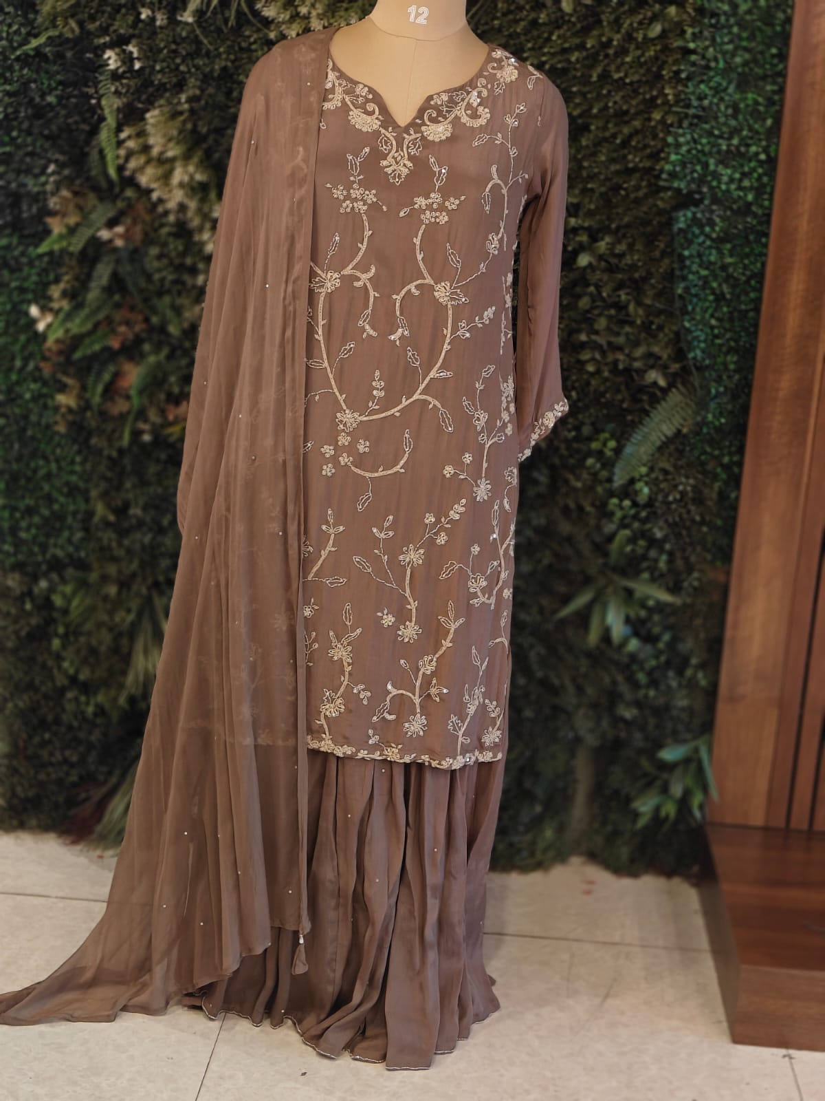 Brown Chinnon Hand Embroidery Sharara Kurtha 301