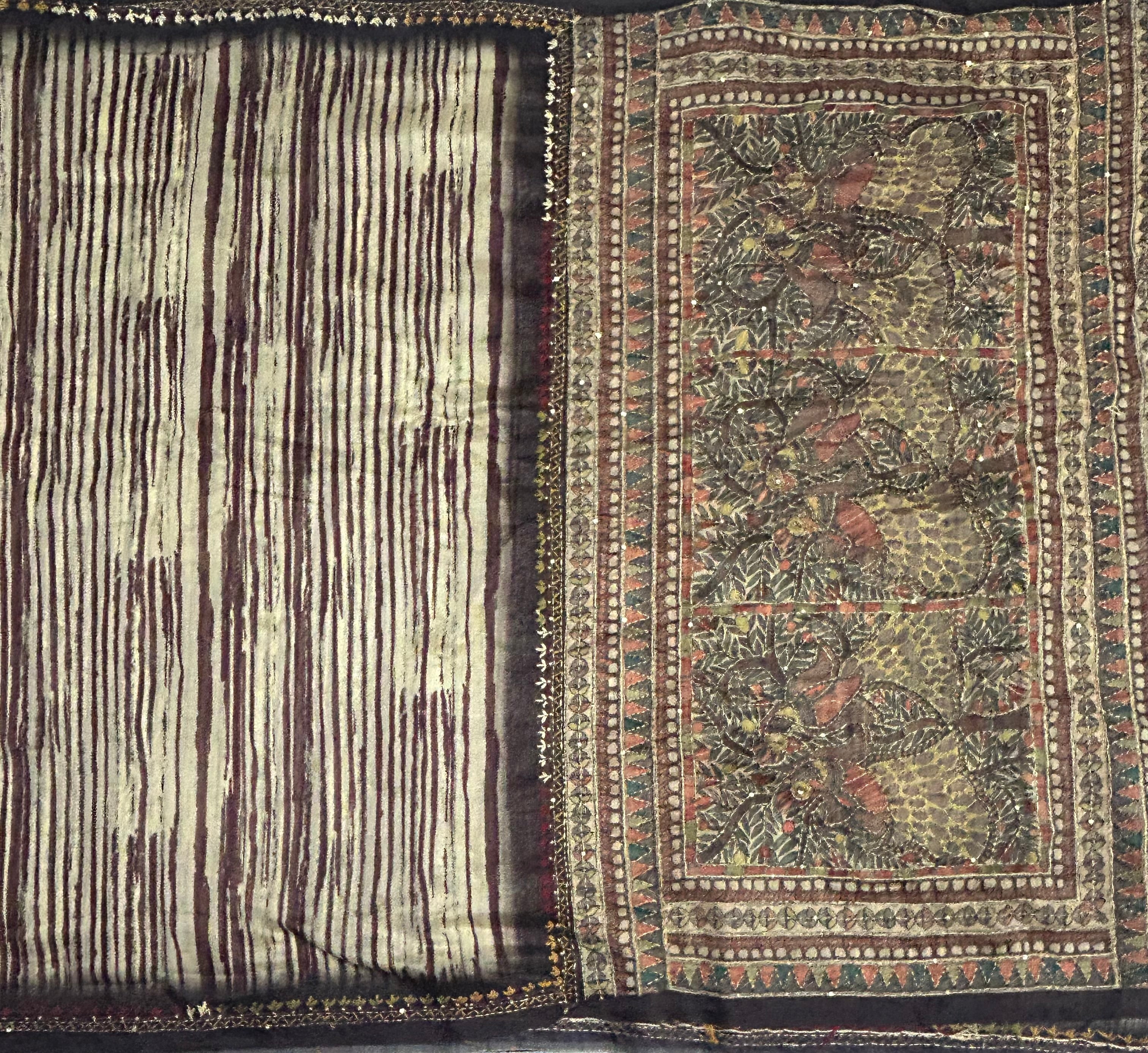 Cream stripes kalamkari pallu embroidery border semi Tussar saree