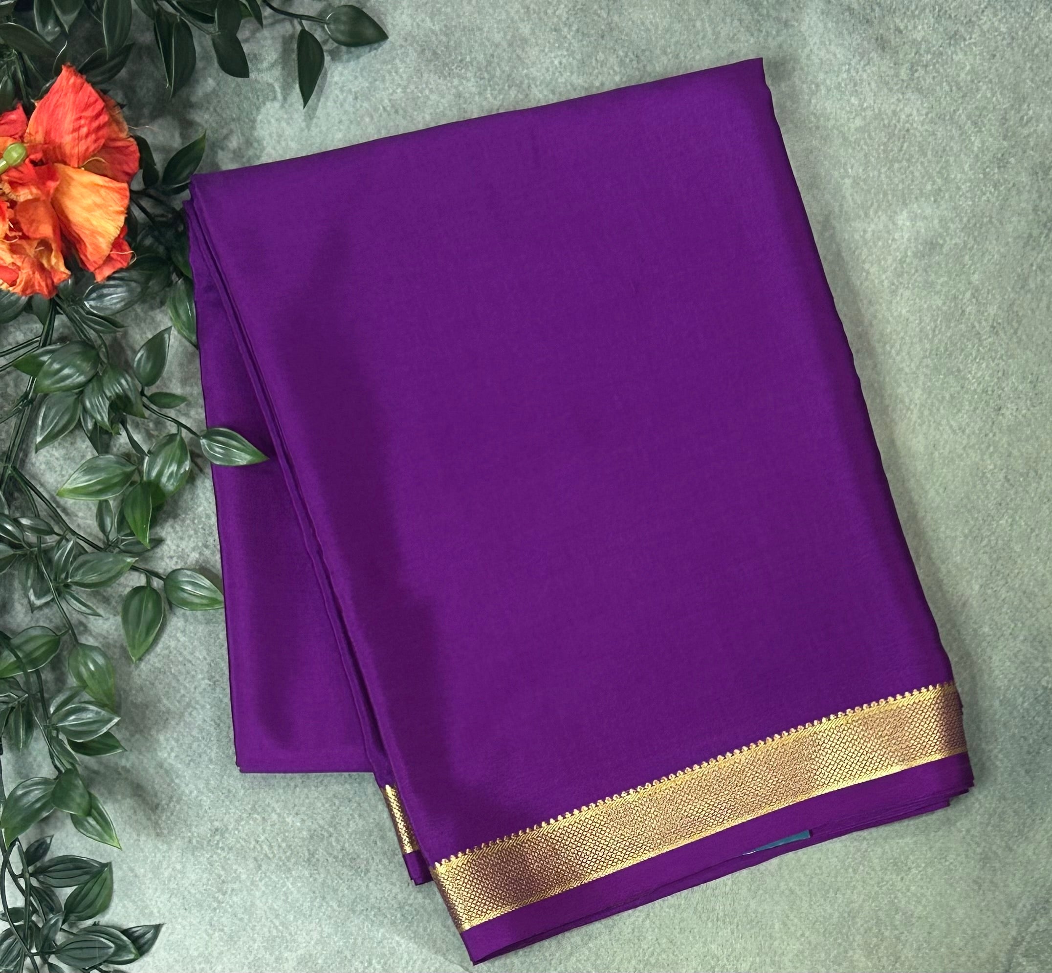 Purple plain one inch pure mysore silk-12 saree