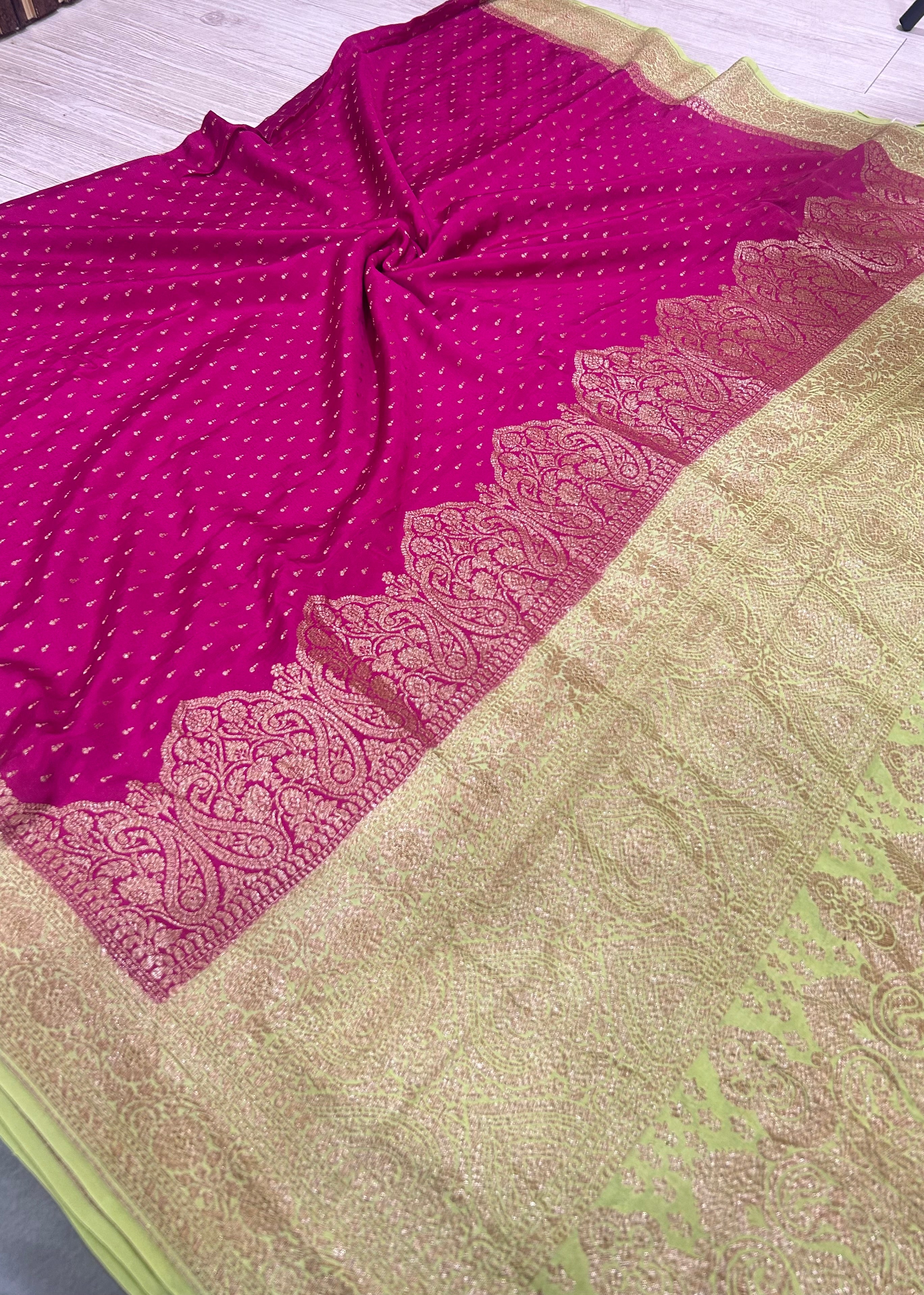 Rani pink small Butta pure Benarasi crepe 104 saree