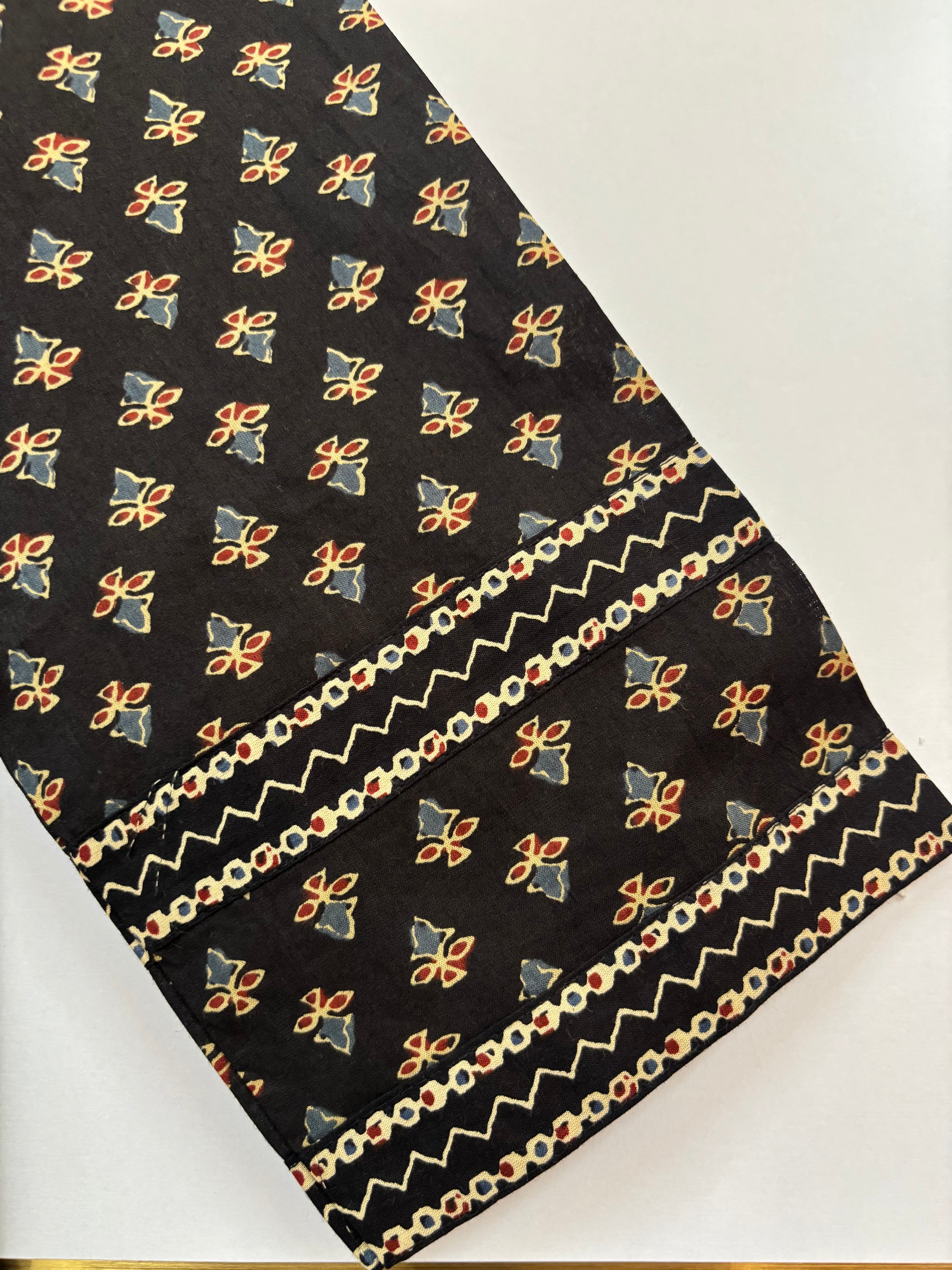 Black Cotton Block Print Straight Fit Kurtha 252