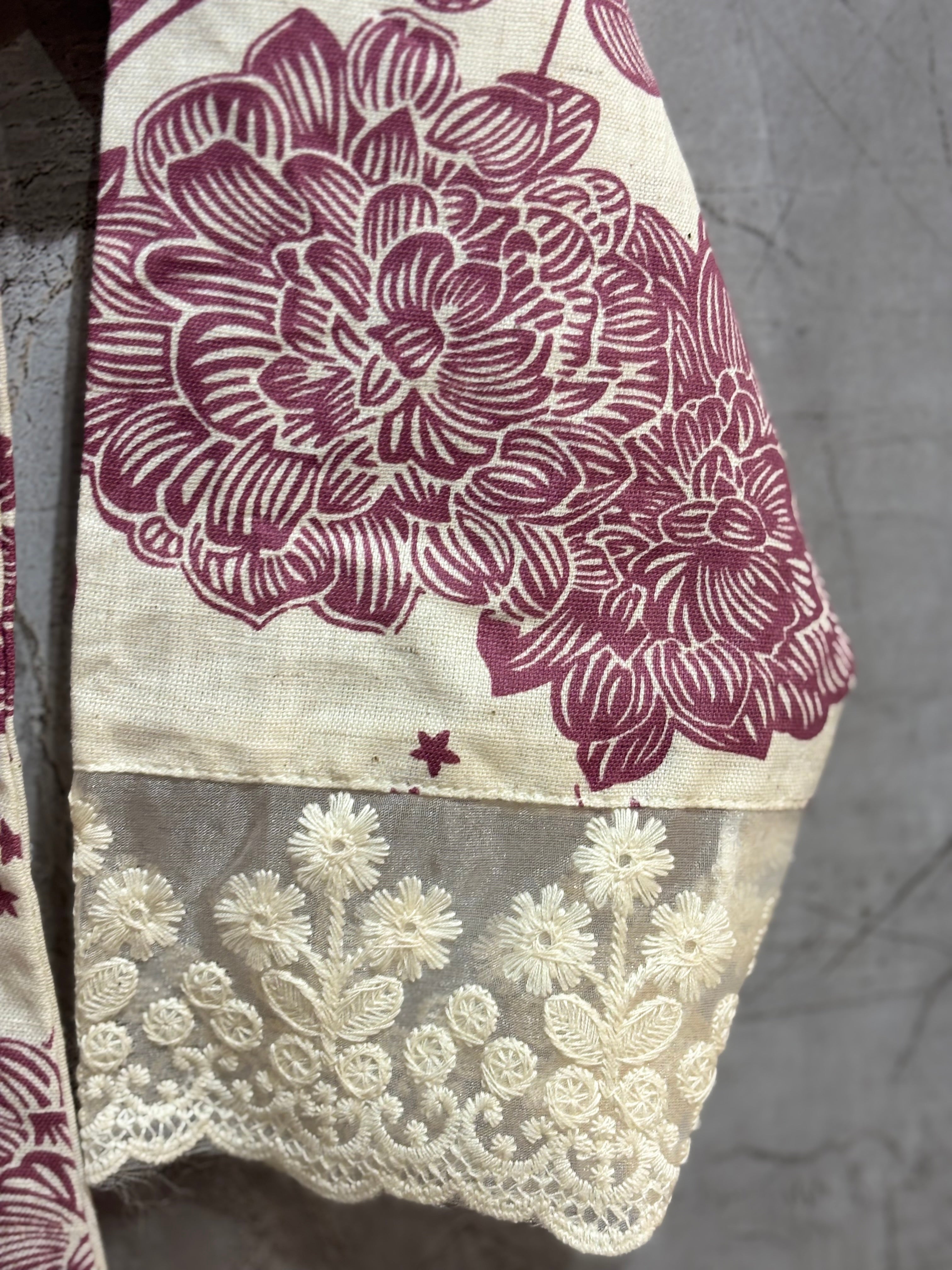 "LILY" Cream and wine linen Cotton cord set Kurtha