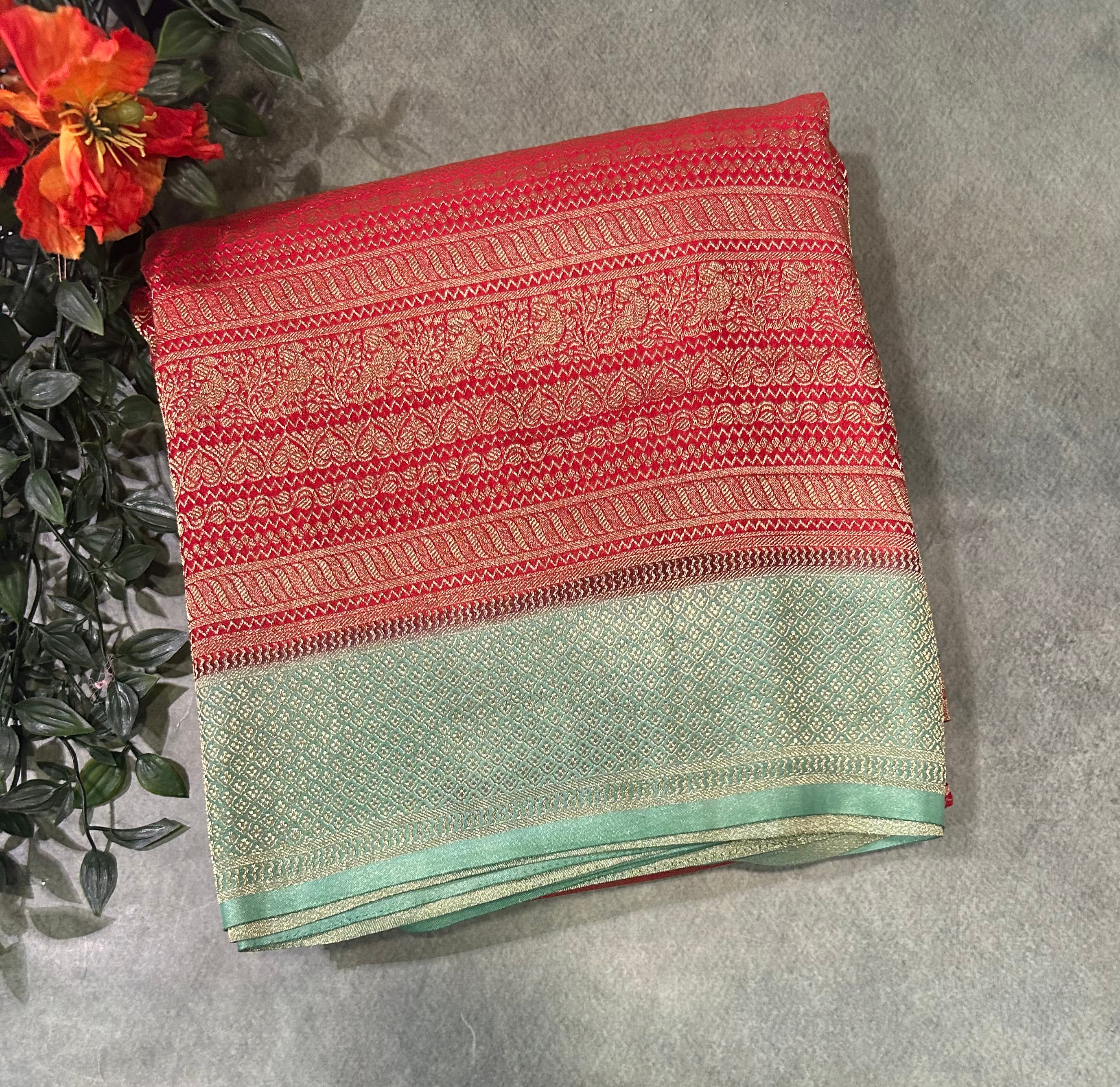 Red brocade semi georgette 105 saree