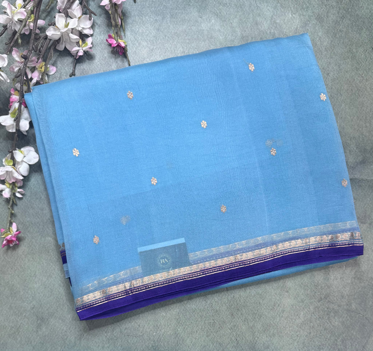 Pastel blue n purple pure Kora Organza Saree 111
