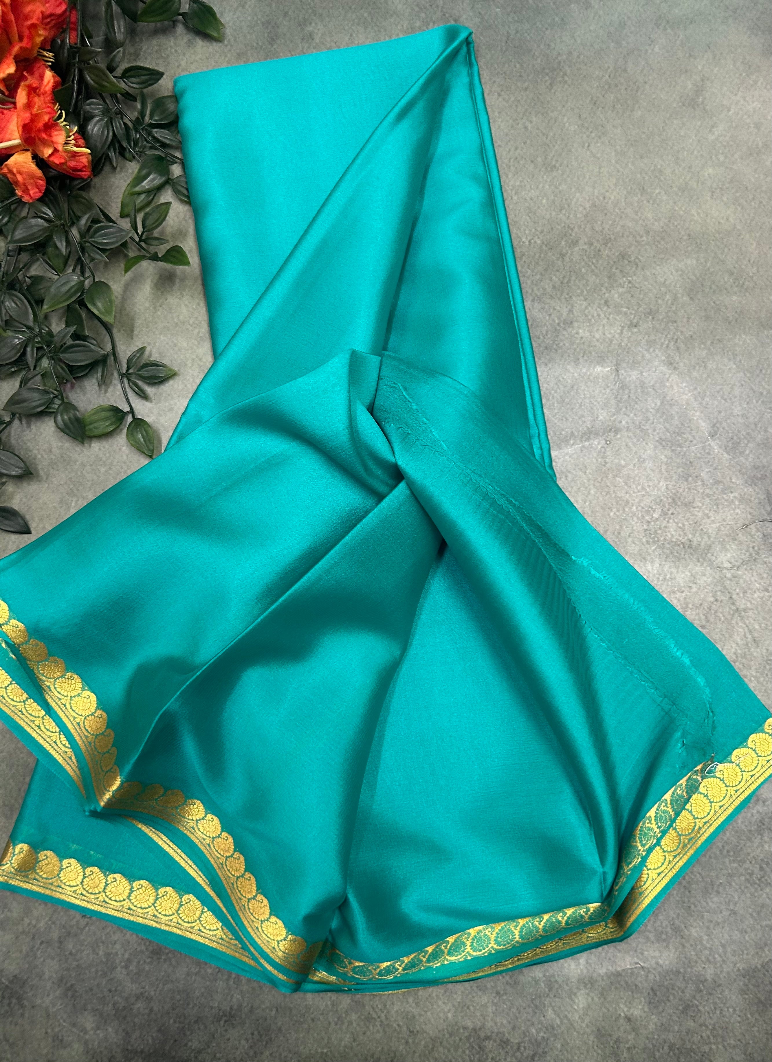 Rama green pure Mysore crepe silk saree