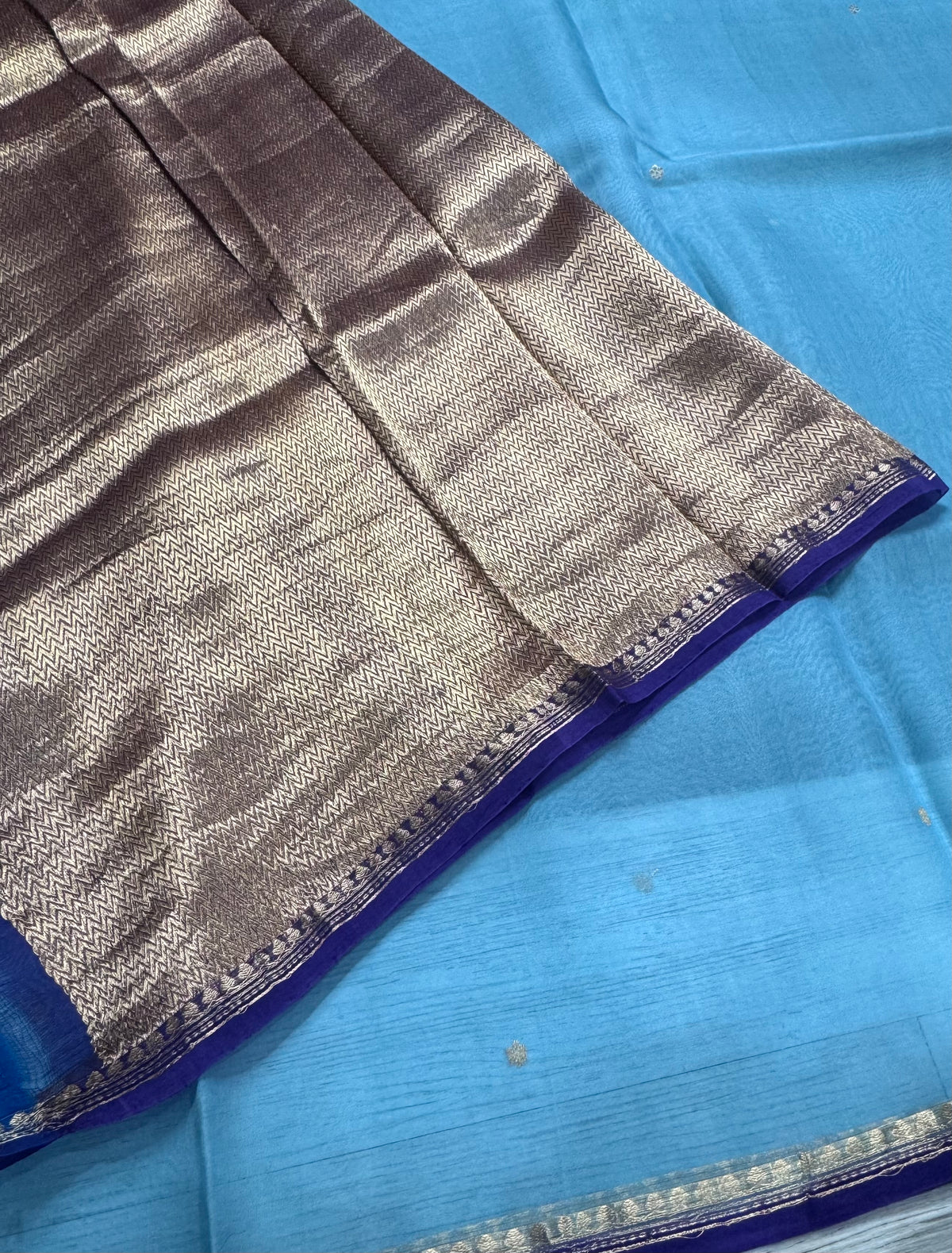 Pastel blue n purple pure Kora Organza Saree 111